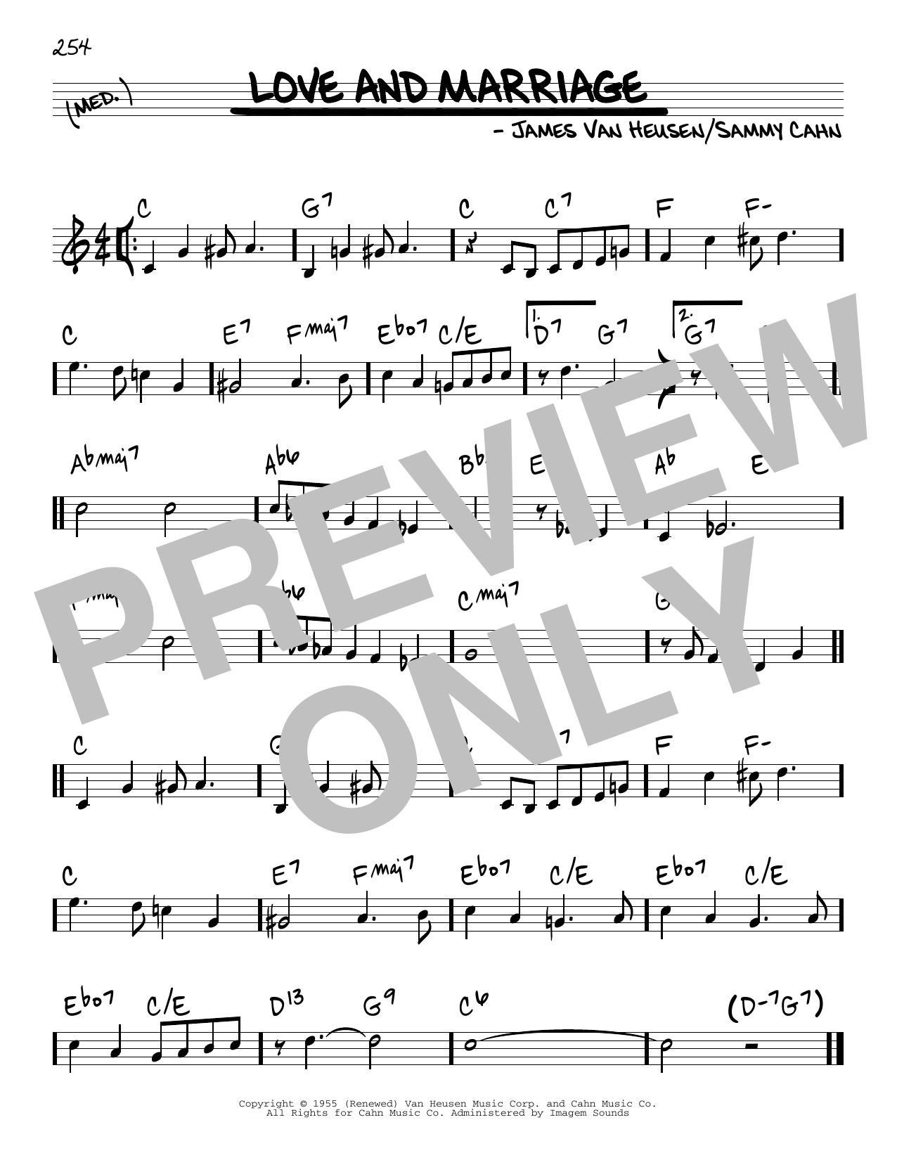 Download Sammy Cahn & James Van Heusen Love And Marriage Sheet Music and learn how to play Real Book – Melody & Chords PDF digital score in minutes