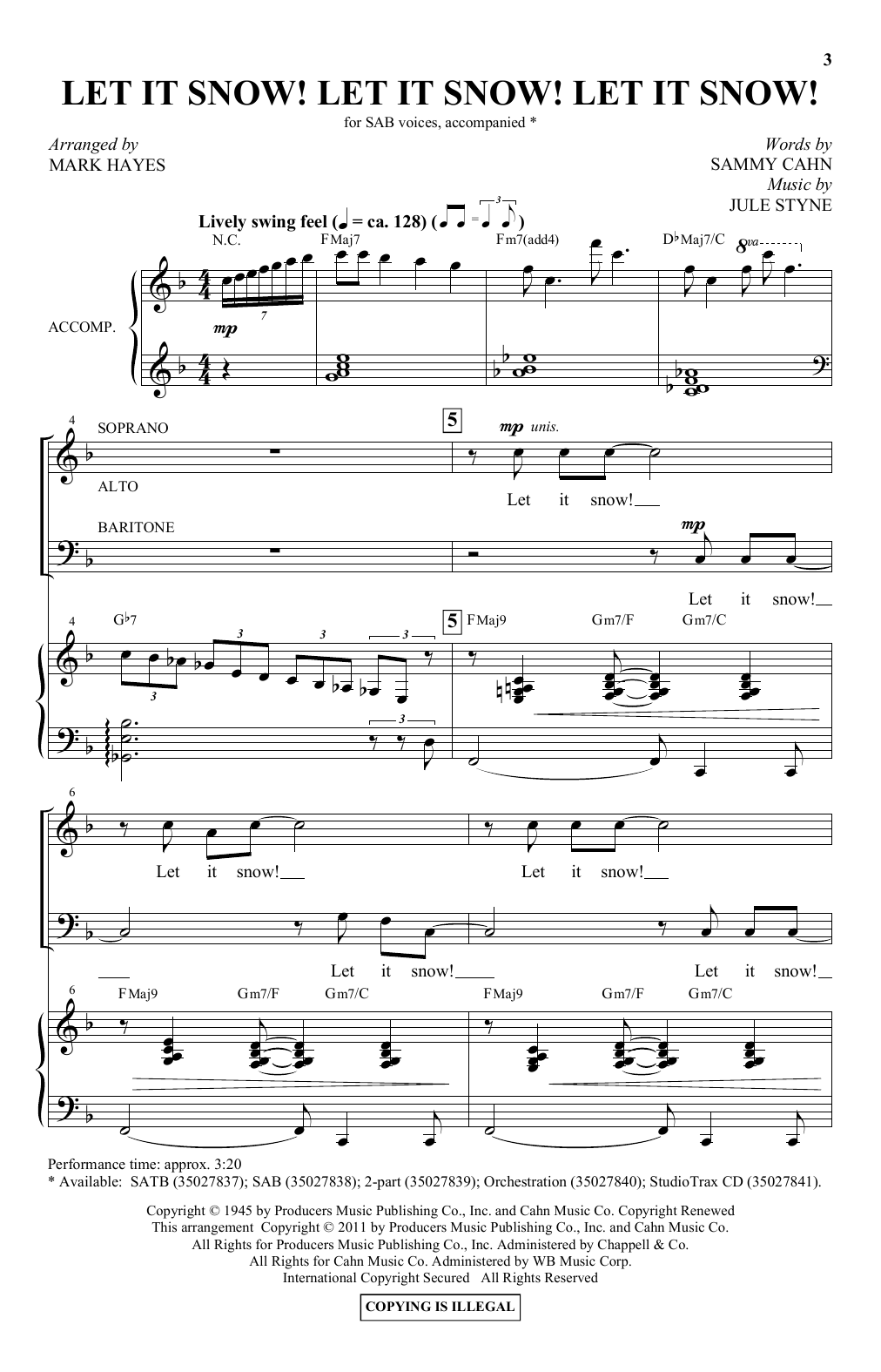 Download Sammy Cahn & Julie Styne Let It Snow! Let It Snow! Let It Snow! Sheet Music and learn how to play SATB Choir PDF digital score in minutes