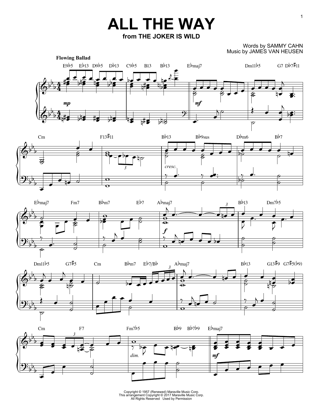 Download Sammy Cahn All The Way Sheet Music and learn how to play Piano PDF digital score in minutes