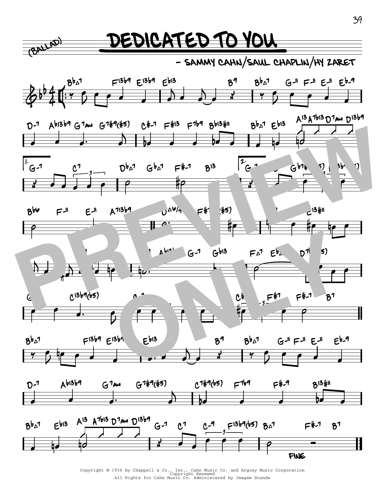 Download Sammy Cahn Dedicated To You (arr. David Hazeltine) Sheet Music and learn how to play Real Book – Enhanced Chords PDF digital score in minutes