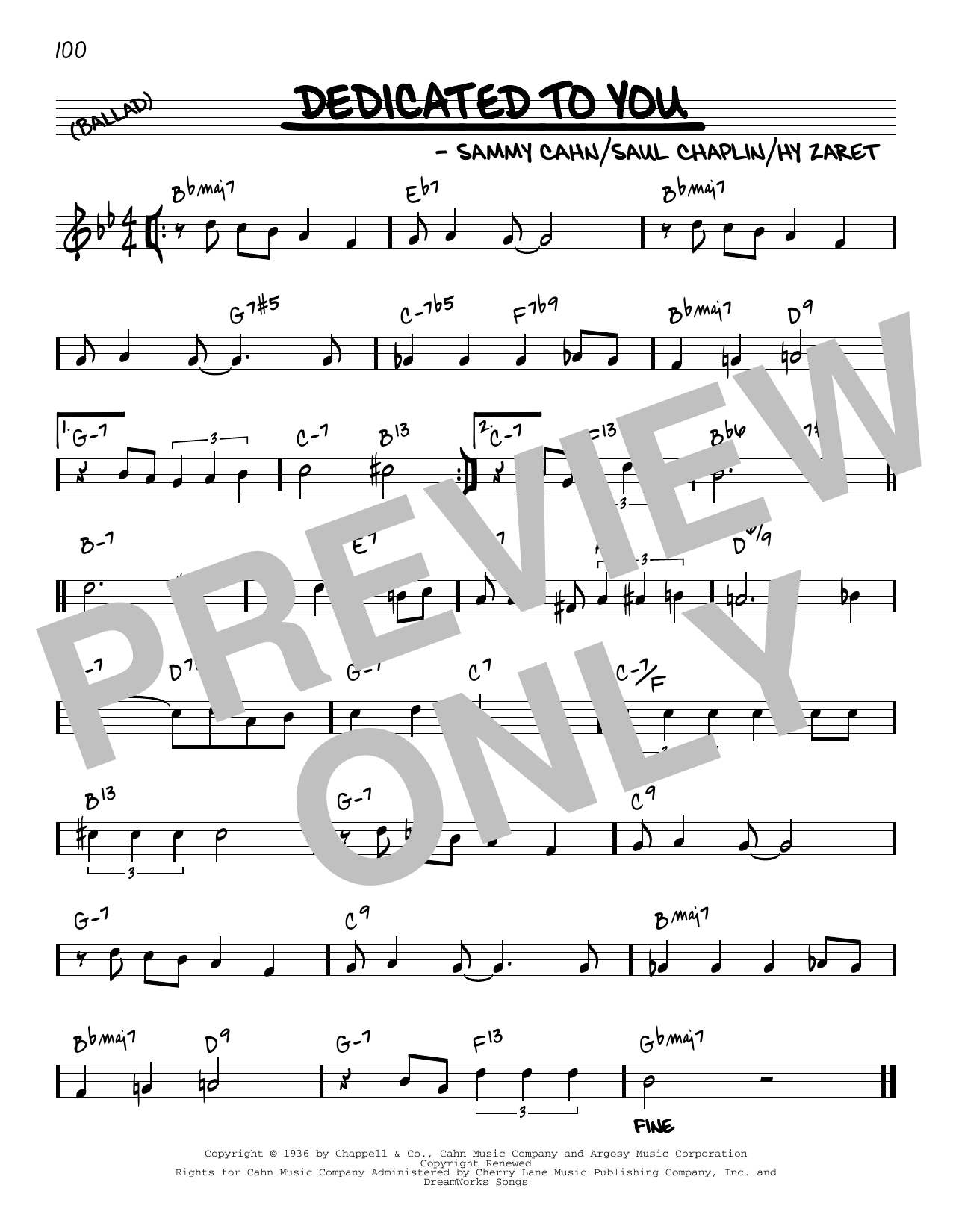Download Sammy Cahn Dedicated To You [Reharmonized version] (arr. Jack Grassel) Sheet Music and learn how to play Real Book – Melody & Chords PDF digital score in minutes