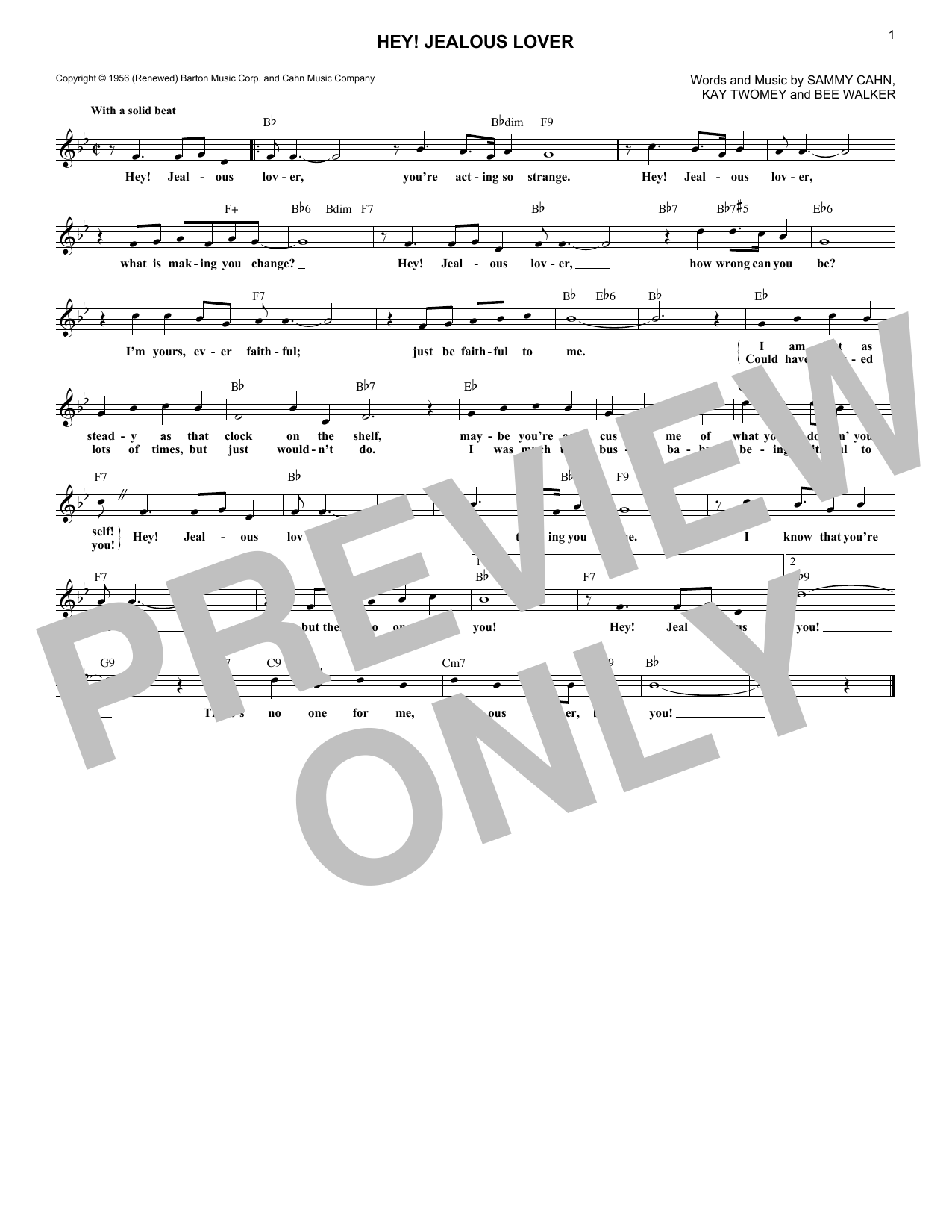 Download Sammy Cahn Hey! Jealous Lover Sheet Music and learn how to play Voice PDF digital score in minutes