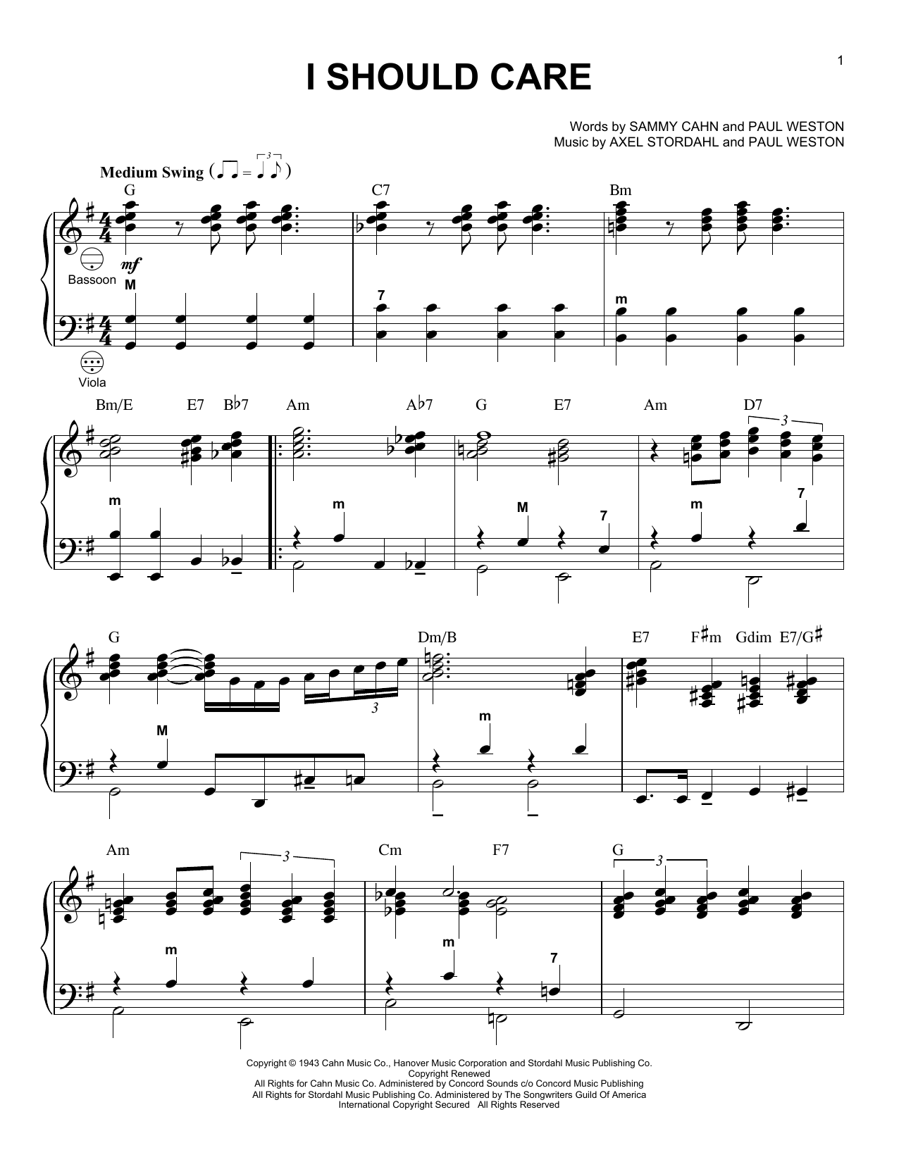 Download Sammy Cahn I Should Care (arr. Gary Meisner) Sheet Music and learn how to play Accordion PDF digital score in minutes