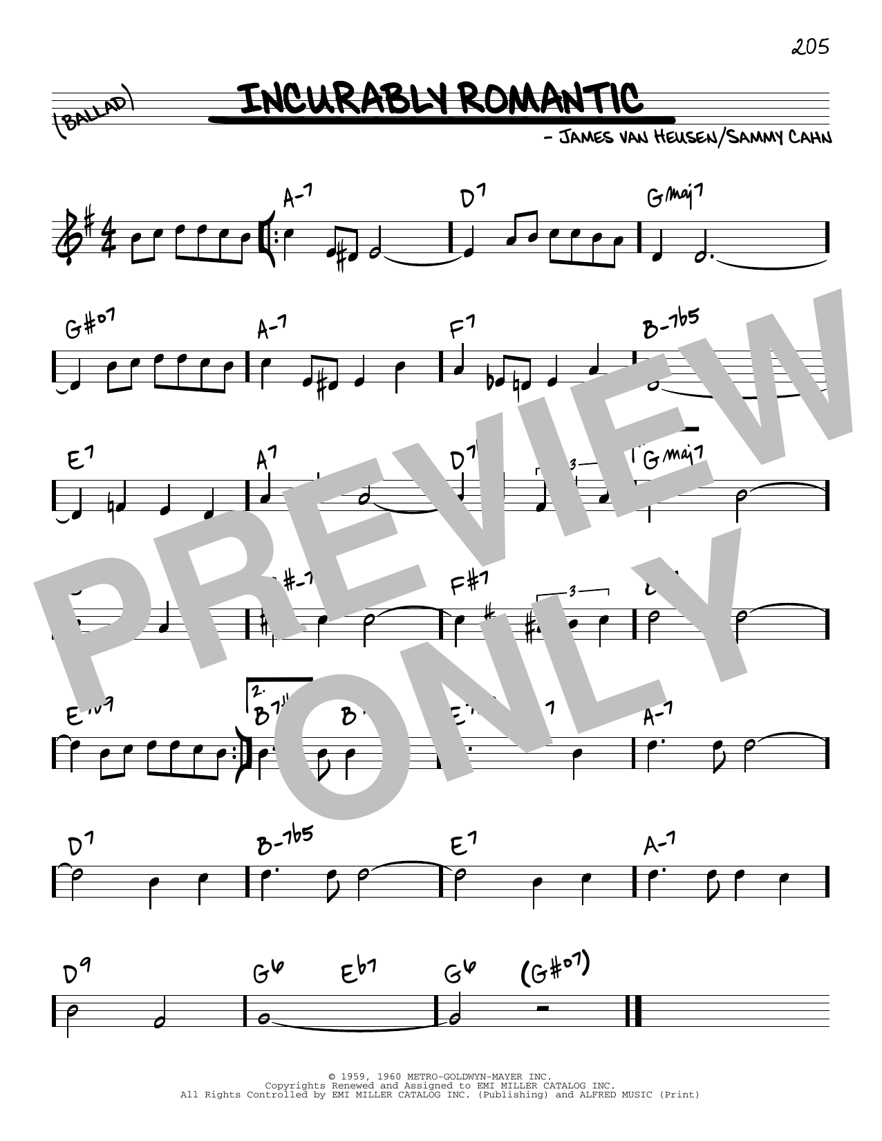 Download Sammy Cahn Incurably Romantic Sheet Music and learn how to play Real Book – Melody & Chords PDF digital score in minutes