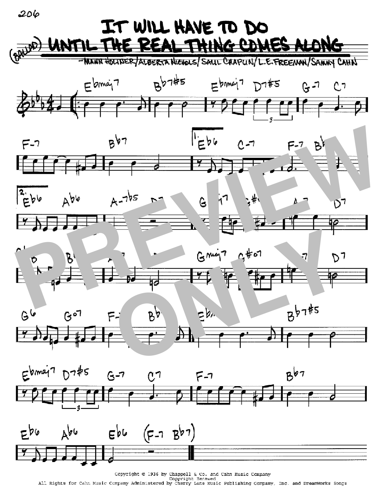 Download Sammy Cahn It Will Have To Do Until The Real Thing Comes Along Sheet Music and learn how to play Real Book - Melody, Lyrics & Chords - C Instruments PDF digital score in minutes