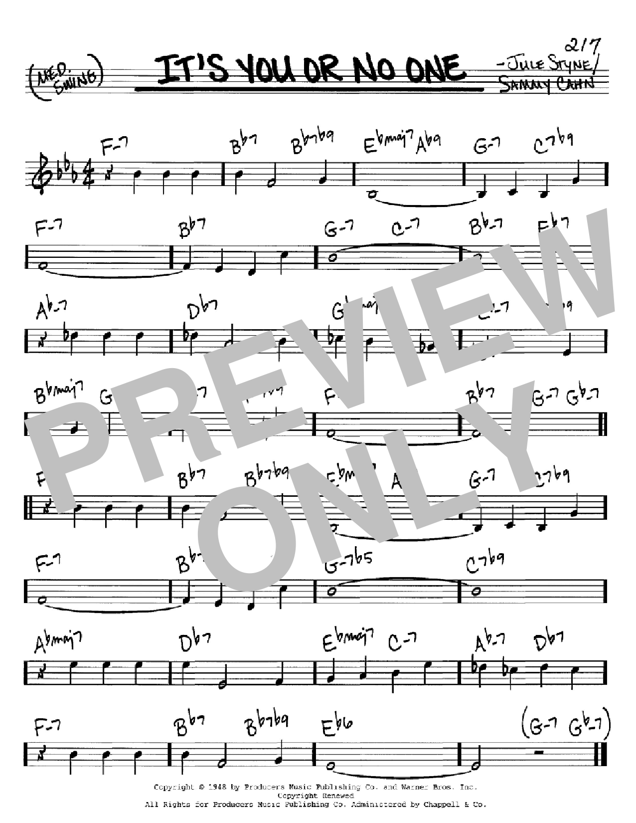 Download Sammy Cahn It's You Or No One Sheet Music and learn how to play Easy Piano PDF digital score in minutes