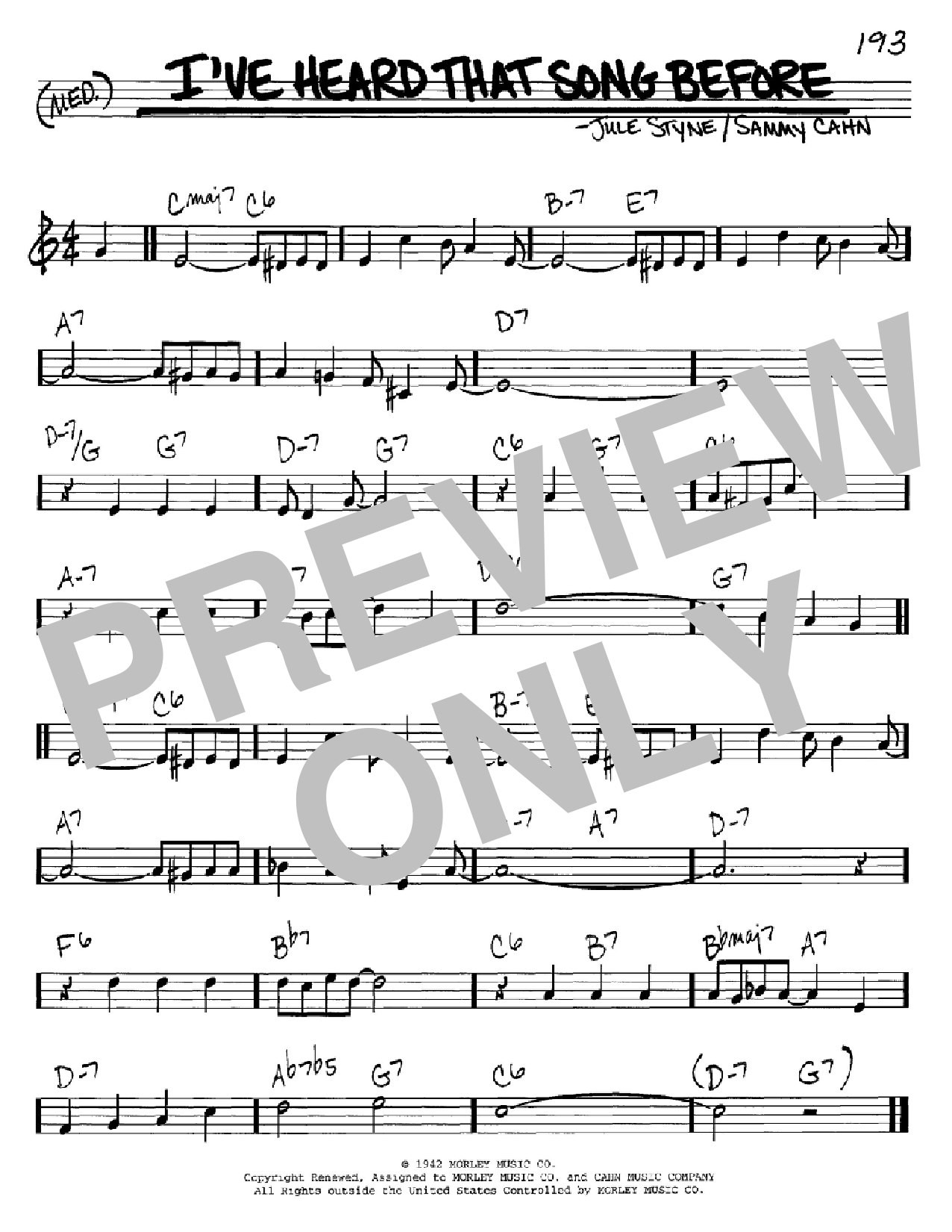 Download Sammy Cahn I've Heard That Song Before Sheet Music and learn how to play Real Book – Melody, Lyrics & Chords PDF digital score in minutes