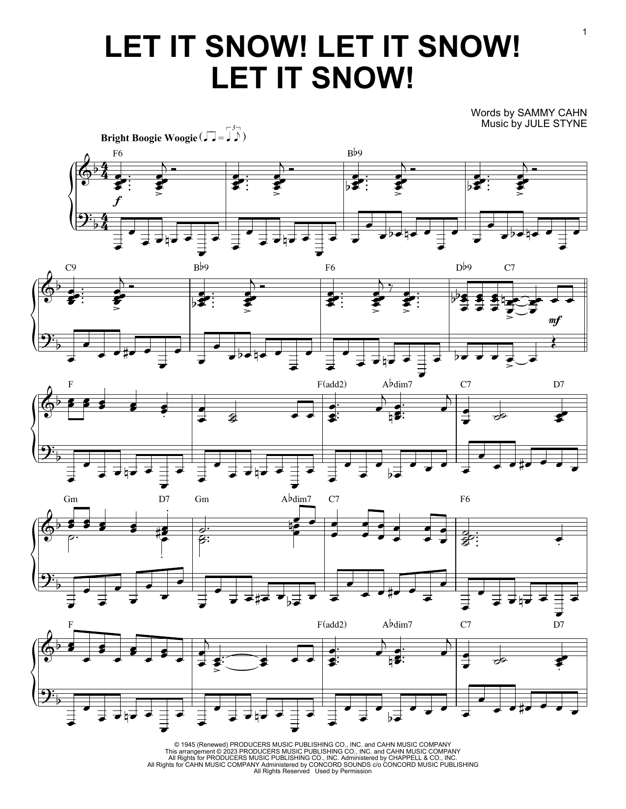 Download Sammy Cahn Let It Snow! Let It Snow! Let It Snow! [Boogie Woogie version] (arr. Brent Edstr Sheet Music and learn how to play Piano Solo PDF digital score in minutes