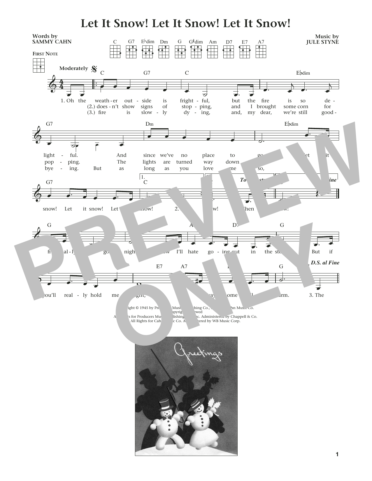 Download Sammy Cahn Let It Snow! Let It Snow! Let It Snow! Sheet Music and learn how to play Ukulele PDF digital score in minutes