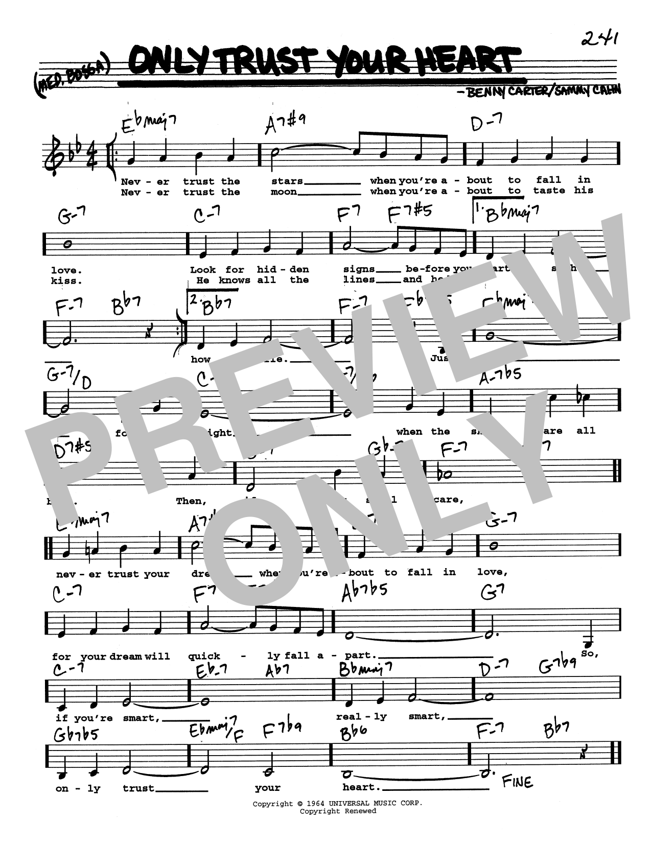 Download Sammy Cahn Only Trust Your Heart (Low Voice) Sheet Music and learn how to play Real Book – Melody, Lyrics & Chords PDF digital score in minutes