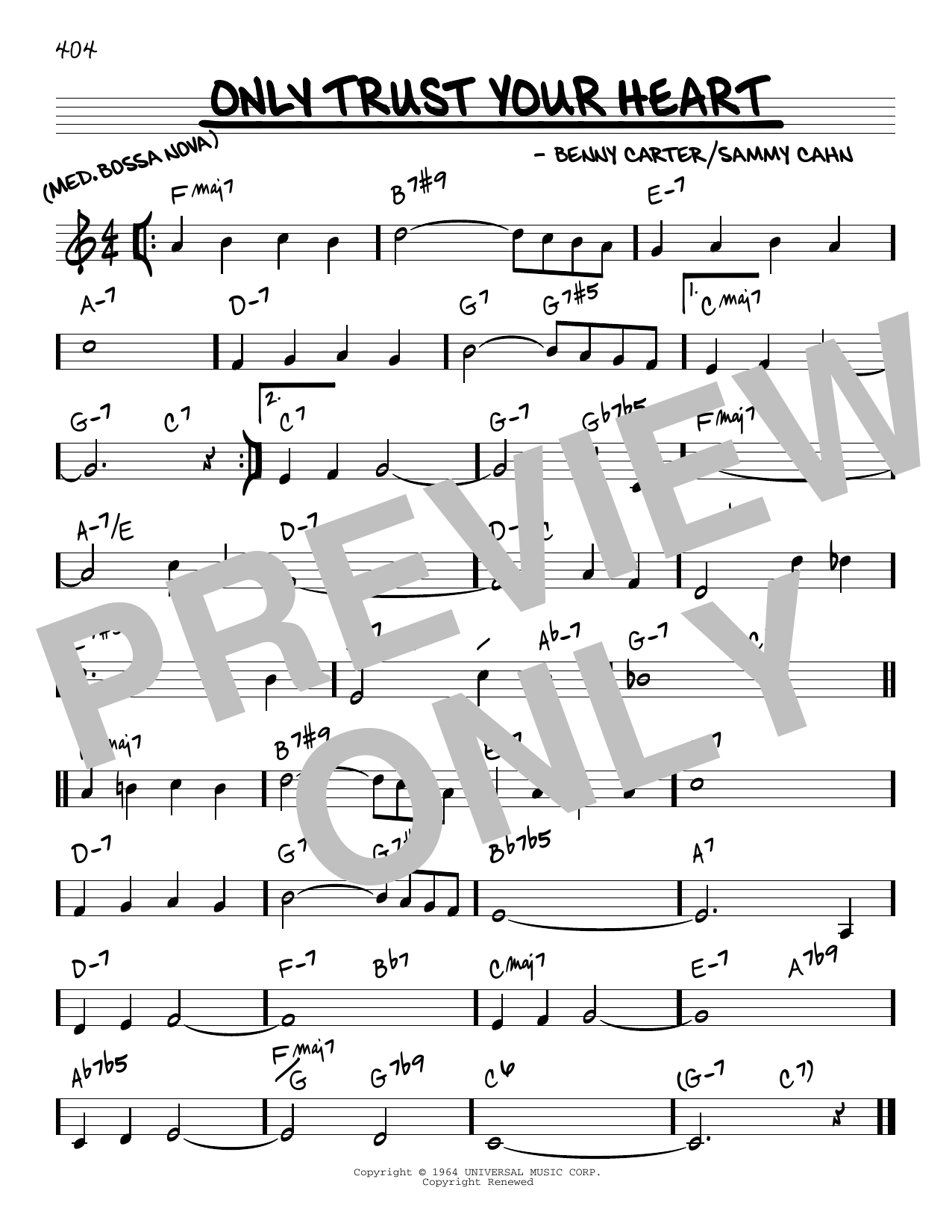 Download Sammy Cahn Only Trust Your Heart Sheet Music and learn how to play Real Book - Melody & Chords - Bass Clef Instruments PDF digital score in minutes