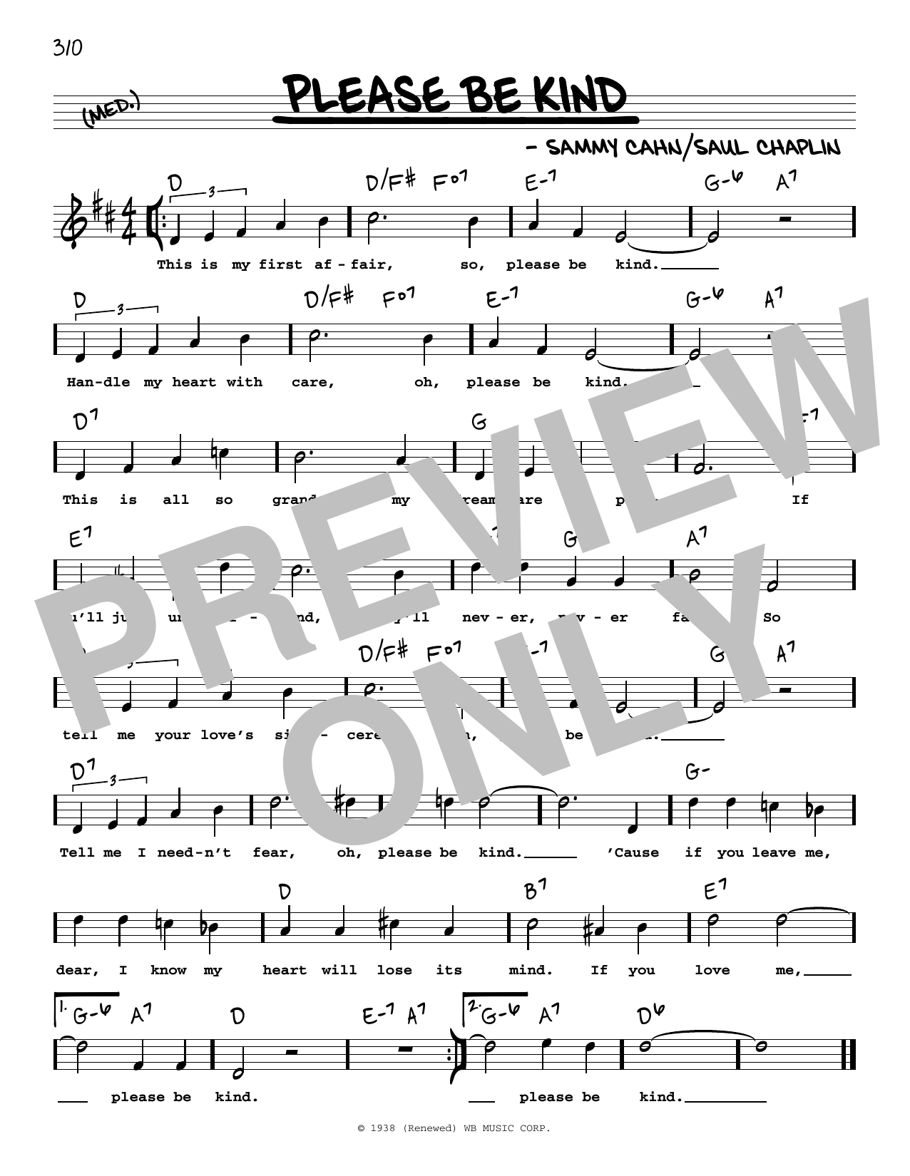 Download Sammy Cahn Please Be Kind (High Voice) Sheet Music and learn how to play Real Book – Melody, Lyrics & Chords PDF digital score in minutes