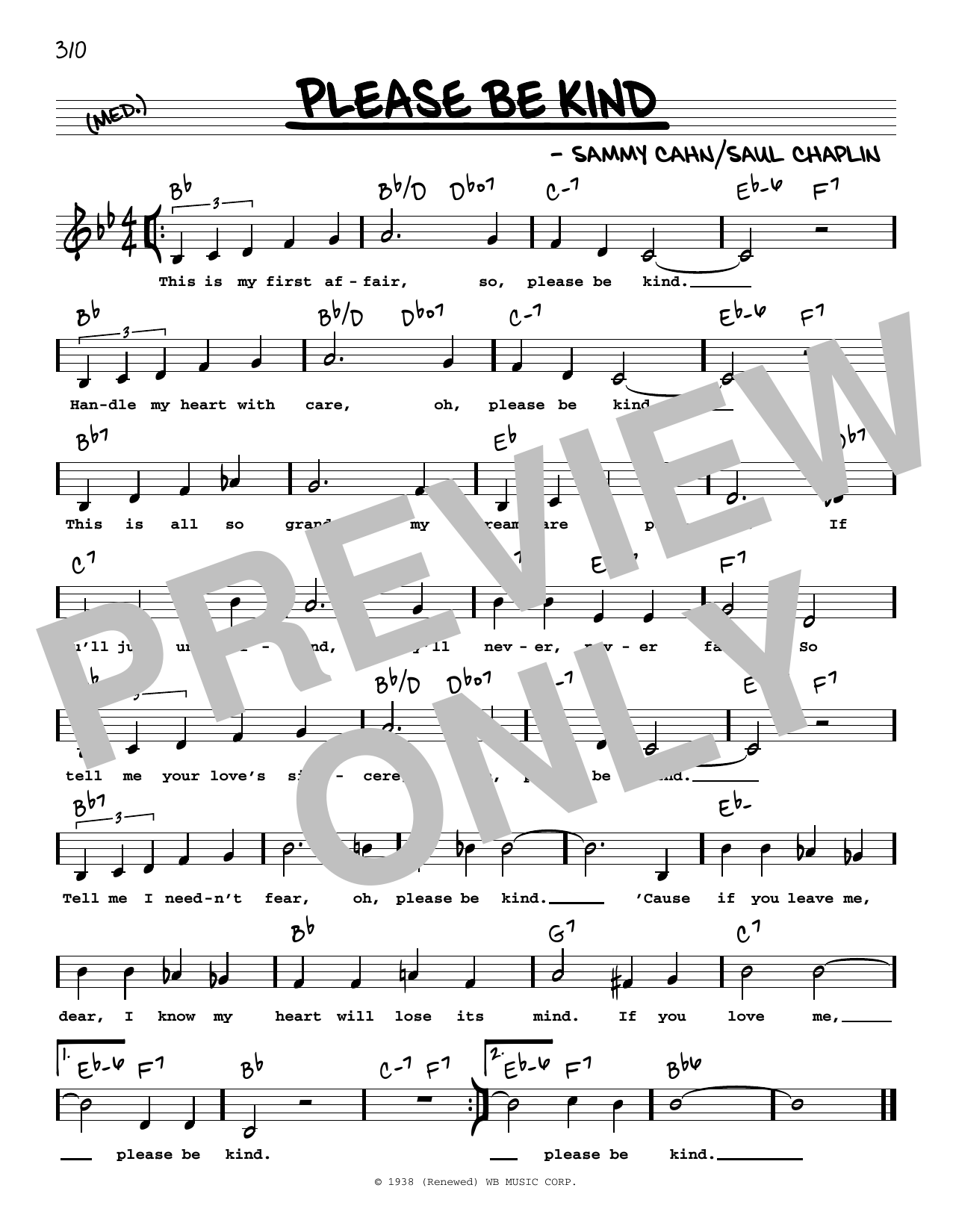 Download Sammy Cahn Please Be Kind (Low Voice) Sheet Music and learn how to play Real Book – Melody, Lyrics & Chords PDF digital score in minutes