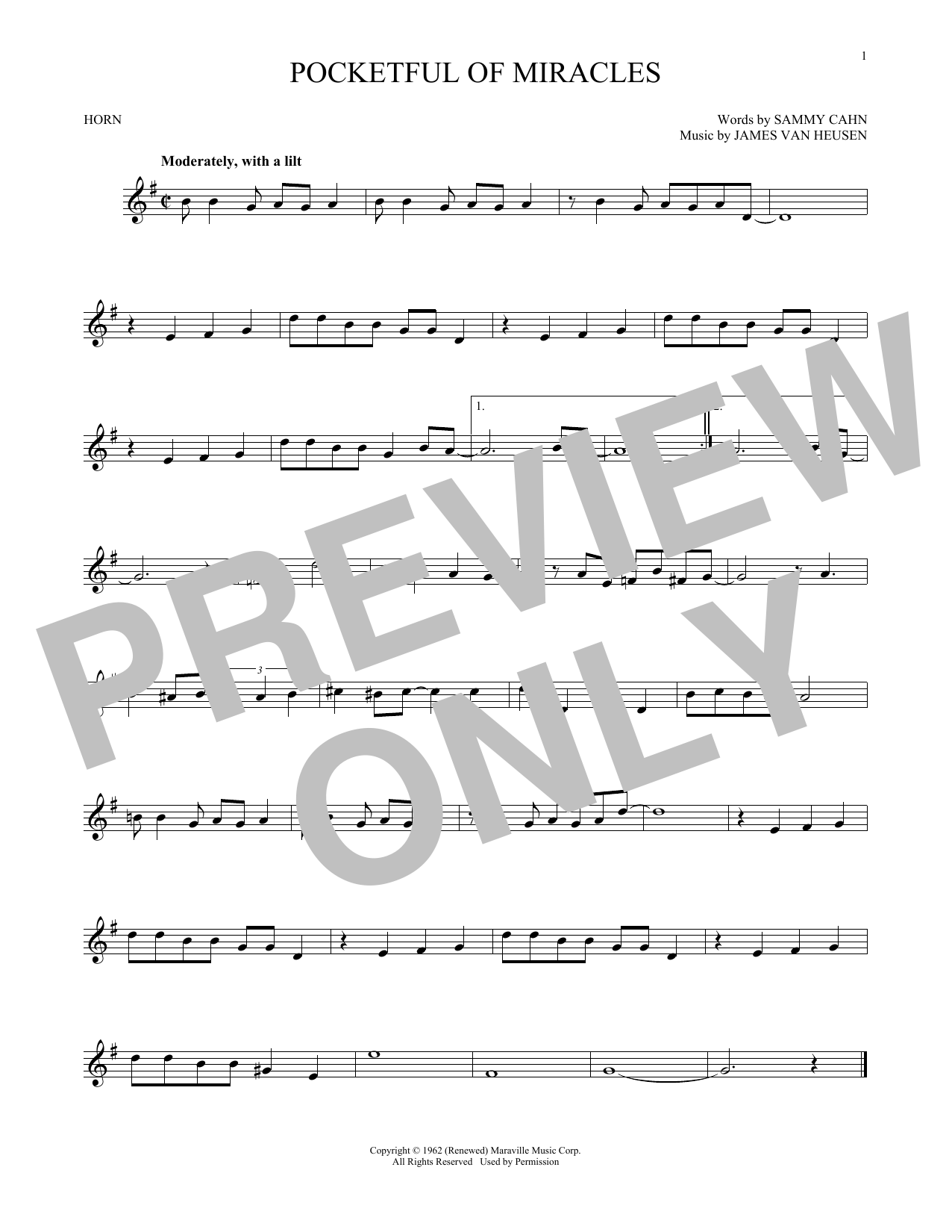 Download Sammy Cahn Pocketful Of Miracles Sheet Music and learn how to play Trombone PDF digital score in minutes