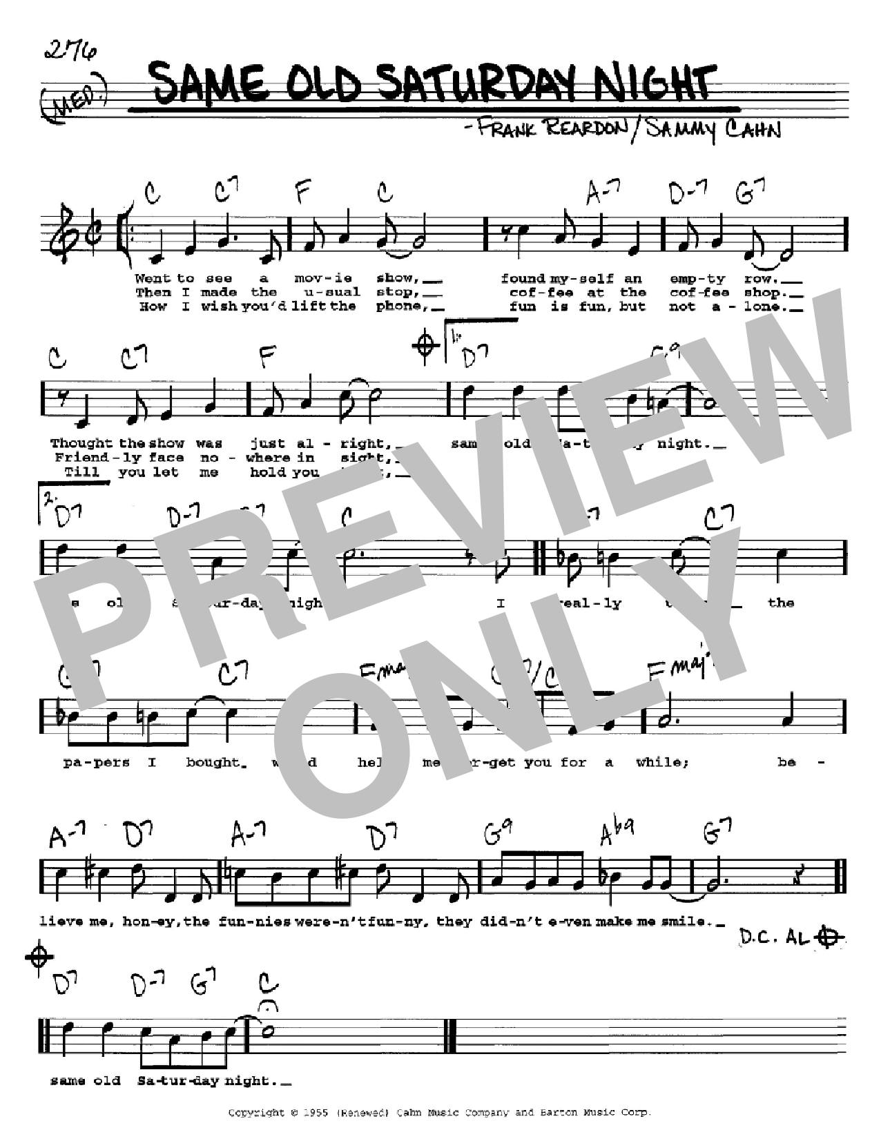Download Sammy Cahn Same Old Saturday Night Sheet Music and learn how to play Melody Line, Lyrics & Chords PDF digital score in minutes