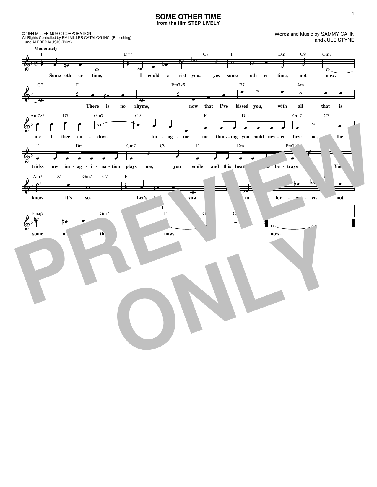 Download Sammy Cahn Some Other Time Sheet Music and learn how to play Melody Line, Lyrics & Chords PDF digital score in minutes