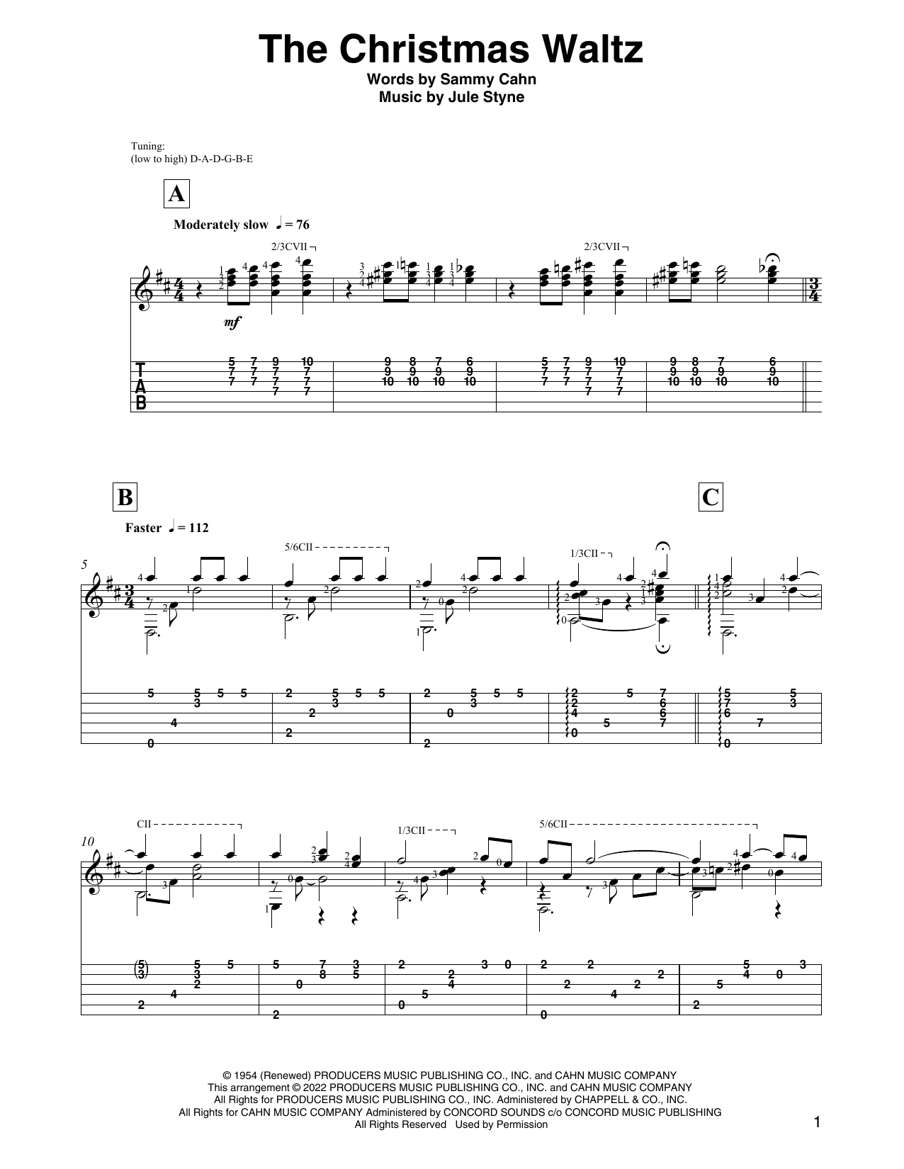 Download Sammy Cahn The Christmas Waltz (arr. David Jaggs) Sheet Music and learn how to play Solo Guitar PDF digital score in minutes