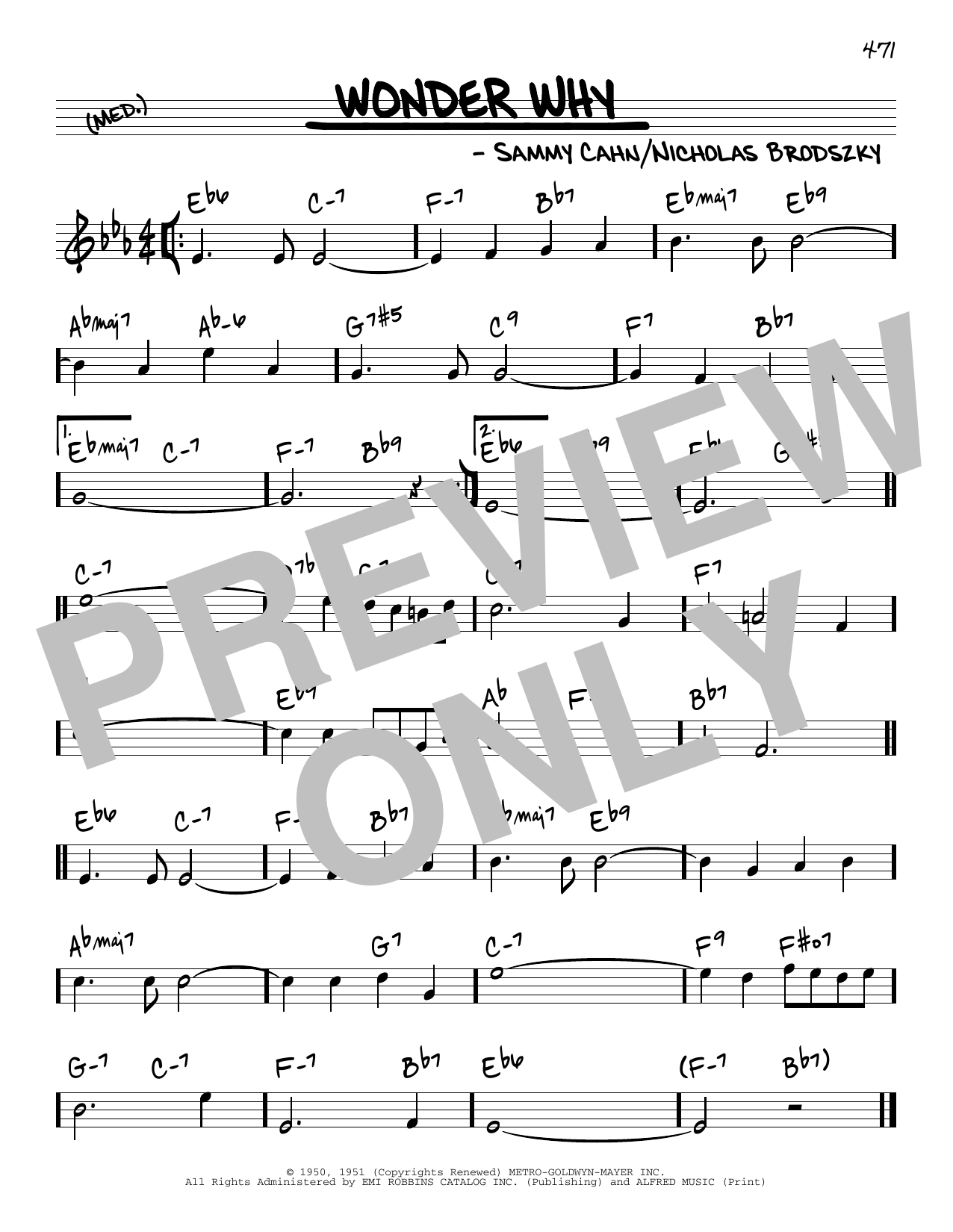 Download Sammy Cahn Wonder Why Sheet Music and learn how to play Real Book – Melody & Chords PDF digital score in minutes