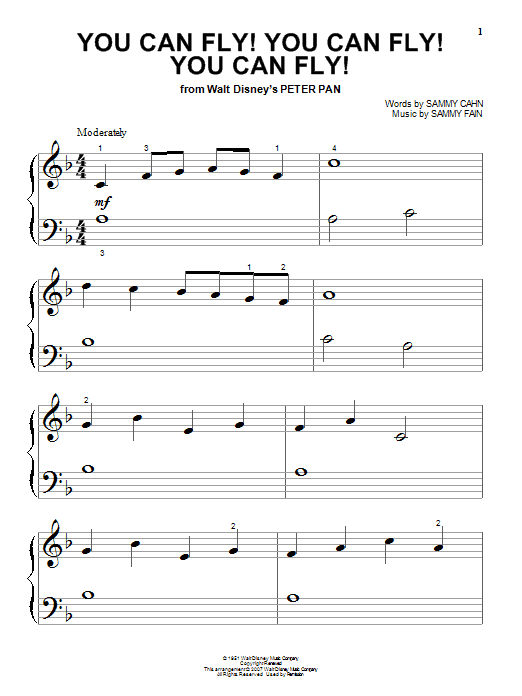 Download Sammy Cahn You Can Fly! You Can Fly! You Can Fly! (from Peter Pan) Sheet Music and learn how to play 5-Finger Piano PDF digital score in minutes