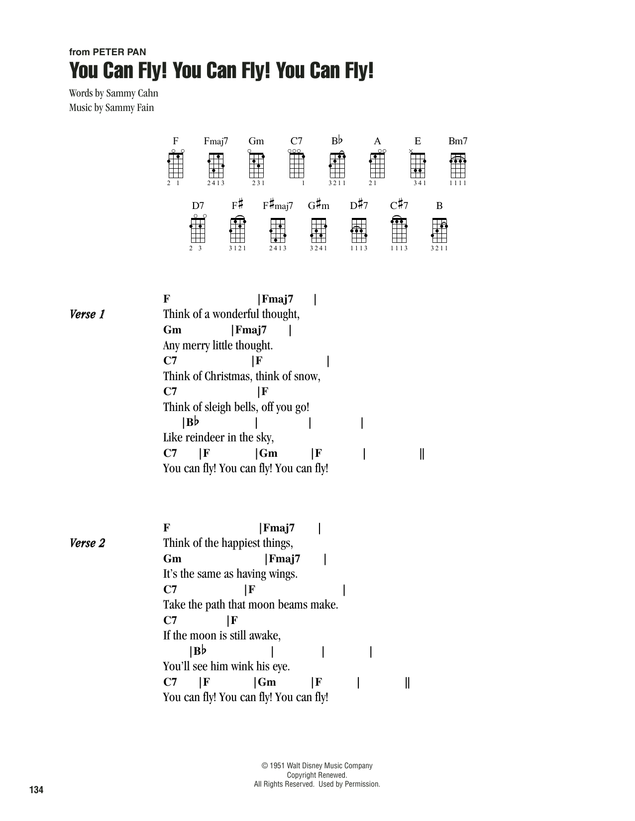 Download Sammy Cahn You Can Fly! You Can Fly! You Can Fly! Sheet Music and learn how to play Ukulele Chords/Lyrics PDF digital score in minutes