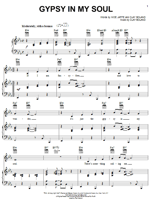 Download Sammy Davis Jr. Gypsy In My Soul Sheet Music and learn how to play Piano, Vocal & Guitar (Right-Hand Melody) PDF digital score in minutes