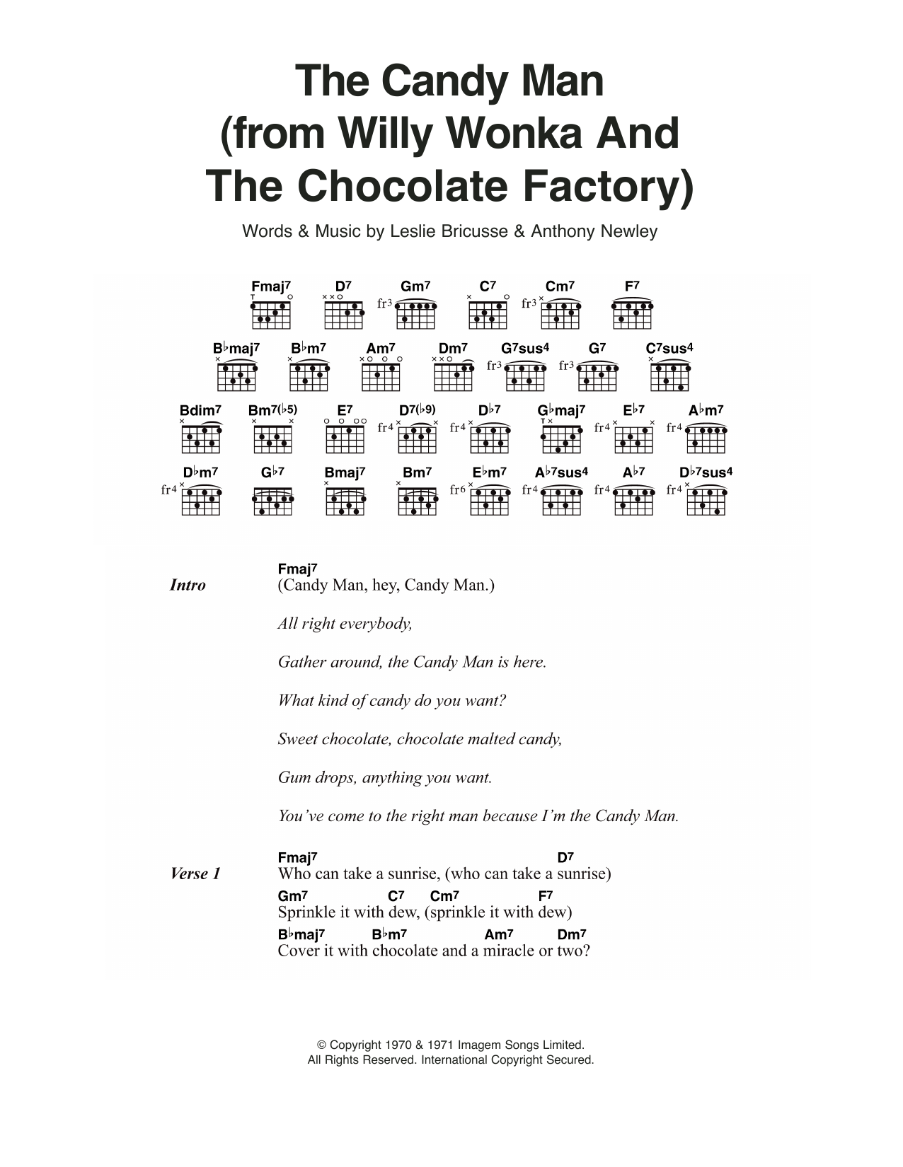 Download Sammy Davis Jr. The Candy Man (from Willy Wonka and the Chocolate Factory) Sheet Music and learn how to play Easy Guitar Tab PDF digital score in minutes