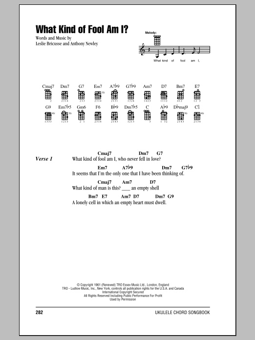 Download Sammy Davis Jr. What Kind Of Fool Am I? Sheet Music and learn how to play Ukulele with strumming patterns PDF digital score in minutes