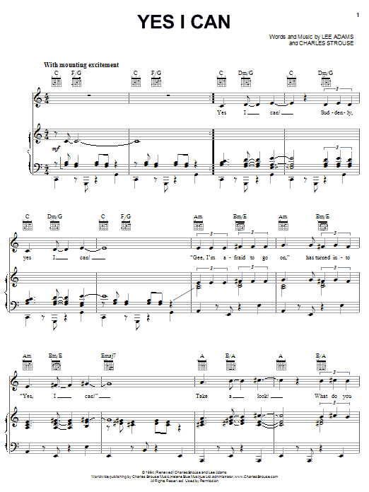 Download Sammy Davis Jr. Yes I Can Sheet Music and learn how to play Piano, Vocal & Guitar (Right-Hand Melody) PDF digital score in minutes