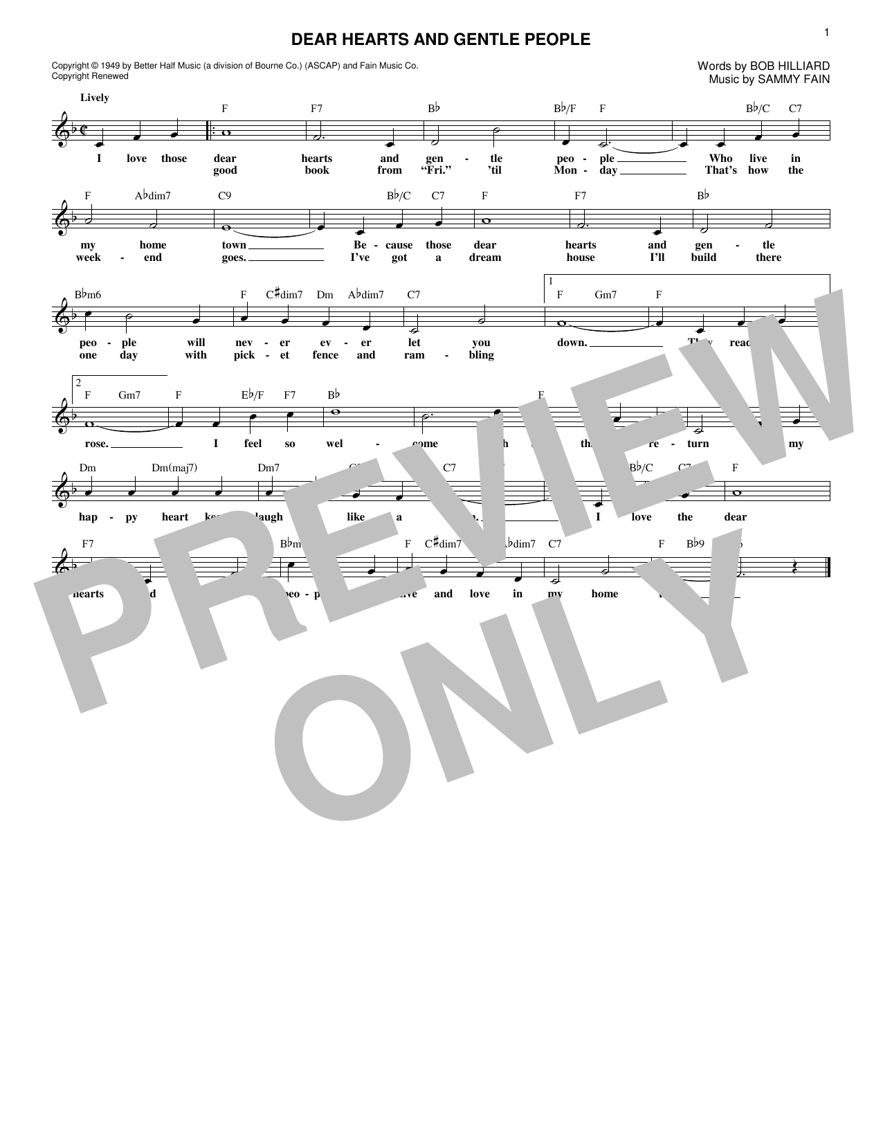 Download Sammy Fain Dear Hearts And Gentle People Sheet Music and learn how to play Melody Line, Lyrics & Chords PDF digital score in minutes