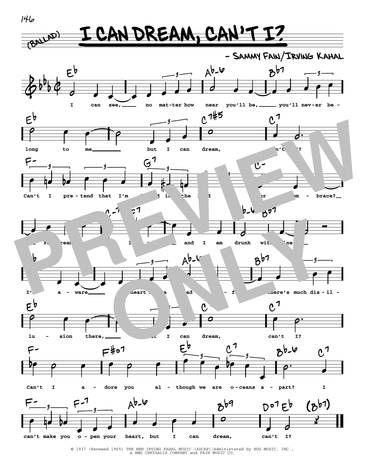 Download Sammy Fain I Can Dream, Can't I? (High Voice) (from Right This Way) Sheet Music and learn how to play Real Book – Melody, Lyrics & Chords PDF digital score in minutes