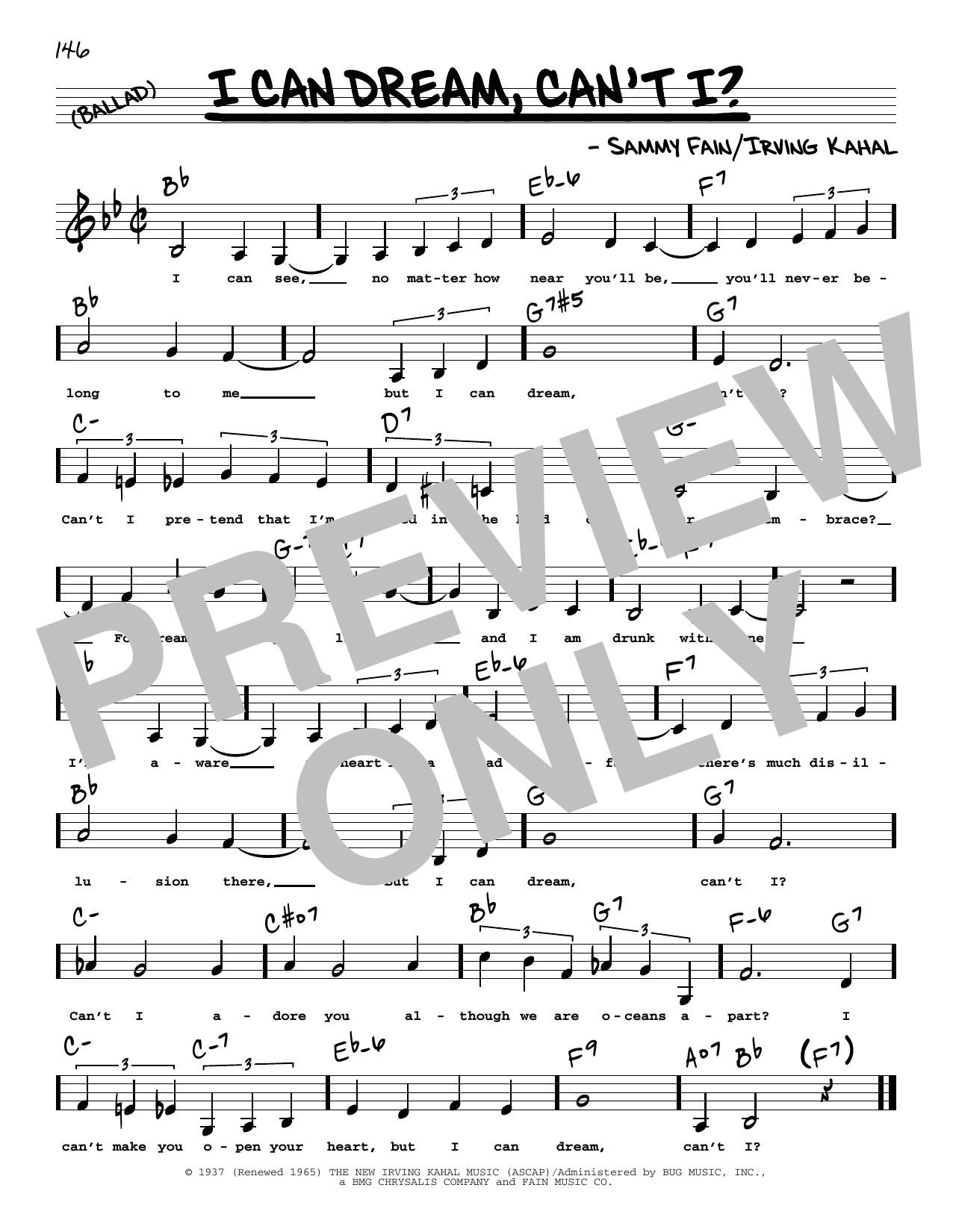 Download Sammy Fain I Can Dream, Can't I? (Low Voice) Sheet Music and learn how to play Real Book – Melody, Lyrics & Chords PDF digital score in minutes