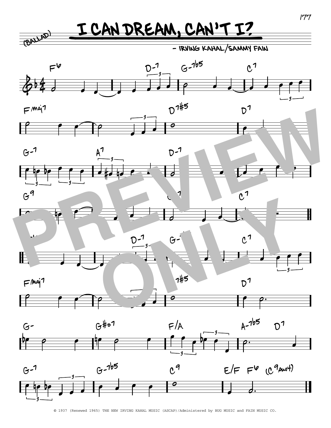 Download Sammy Fain I Can Dream, Can't I? Sheet Music and learn how to play Real Book – Melody & Chords PDF digital score in minutes