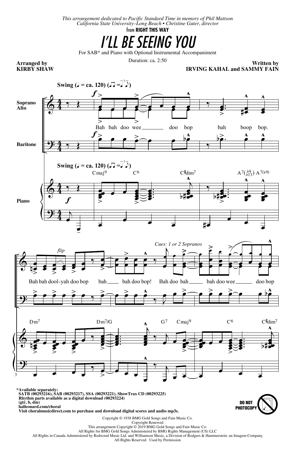 Download Sammy Fain I'll Be Seeing You (arr. Kirby Shaw) Sheet Music and learn how to play SATB Choir PDF digital score in minutes