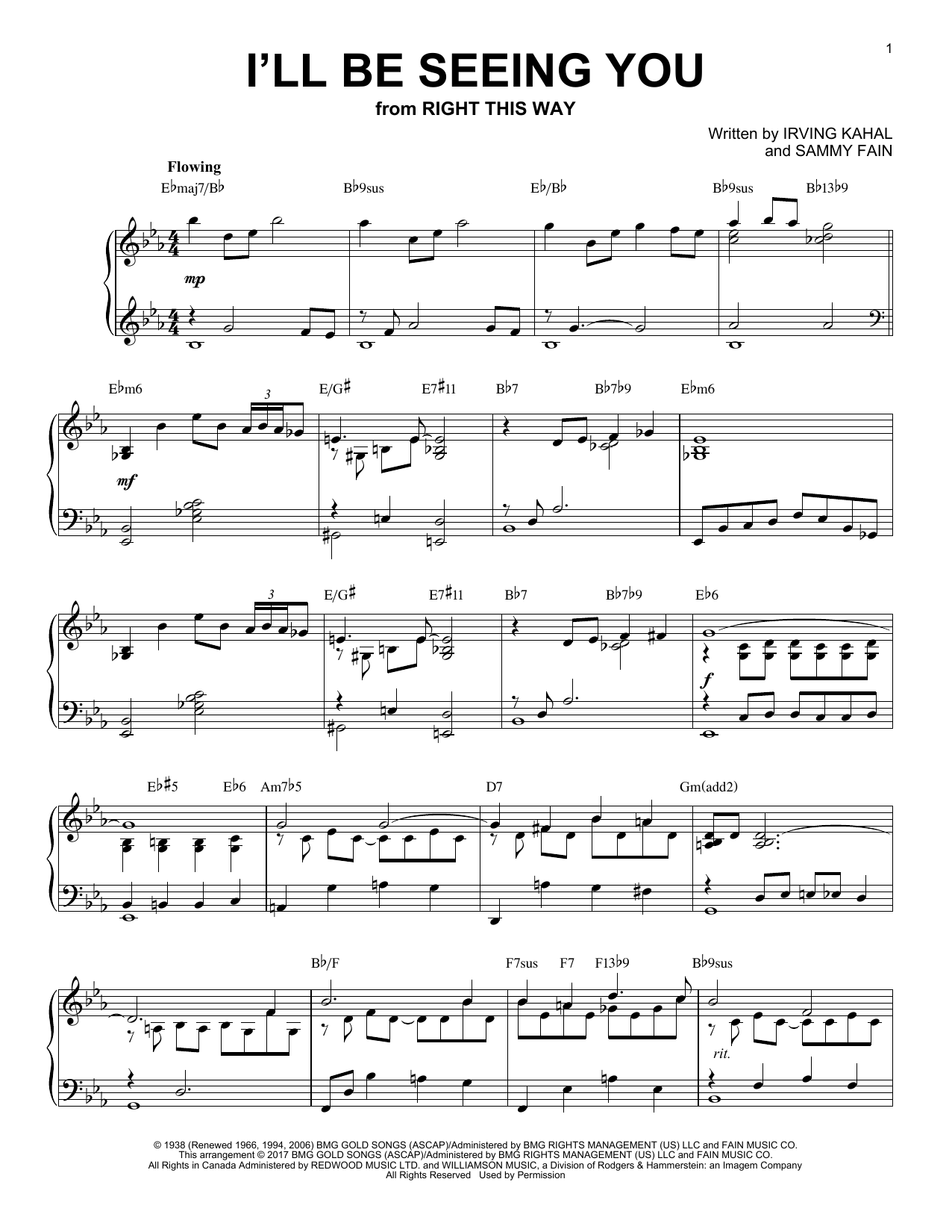 Download Sammy Fain I'll Be Seeing You Sheet Music and learn how to play Piano PDF digital score in minutes
