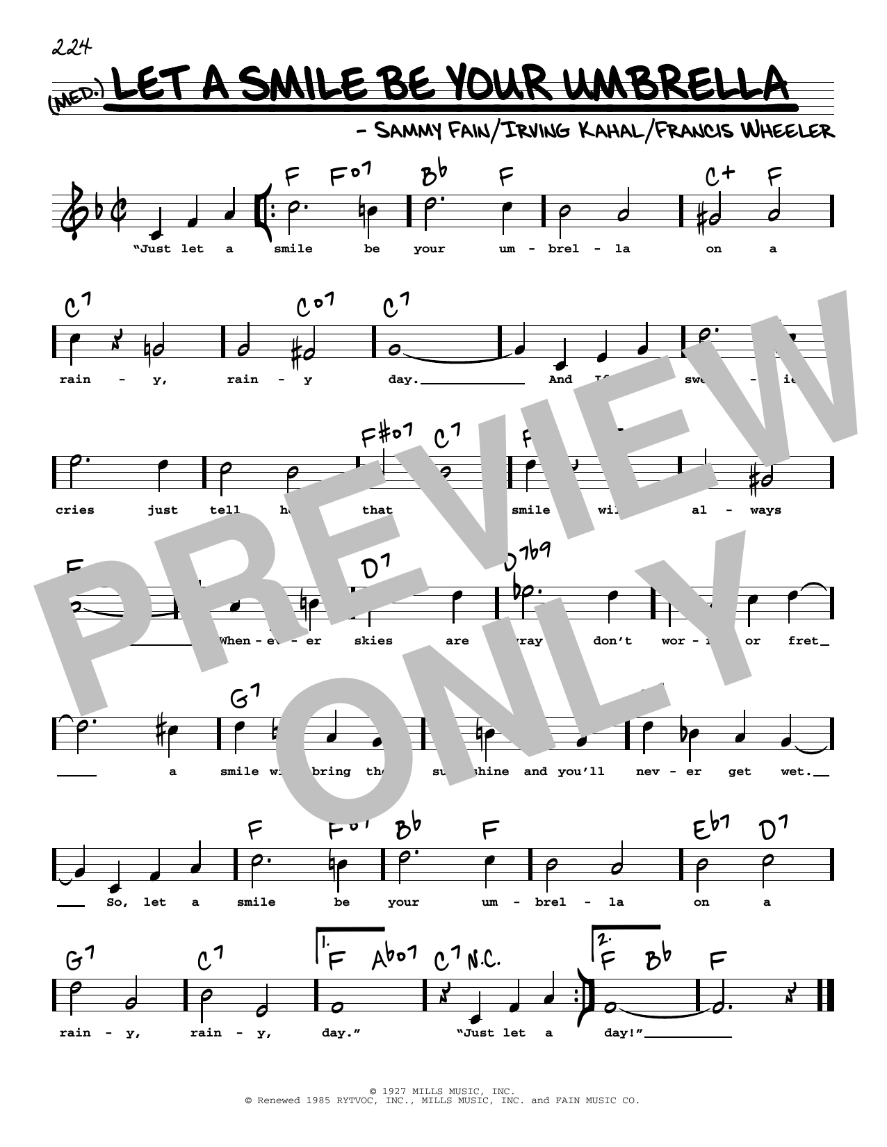 Download Sammy Fain Let A Smile Be Your Umbrella (High Voice) Sheet Music and learn how to play Real Book – Melody, Lyrics & Chords PDF digital score in minutes