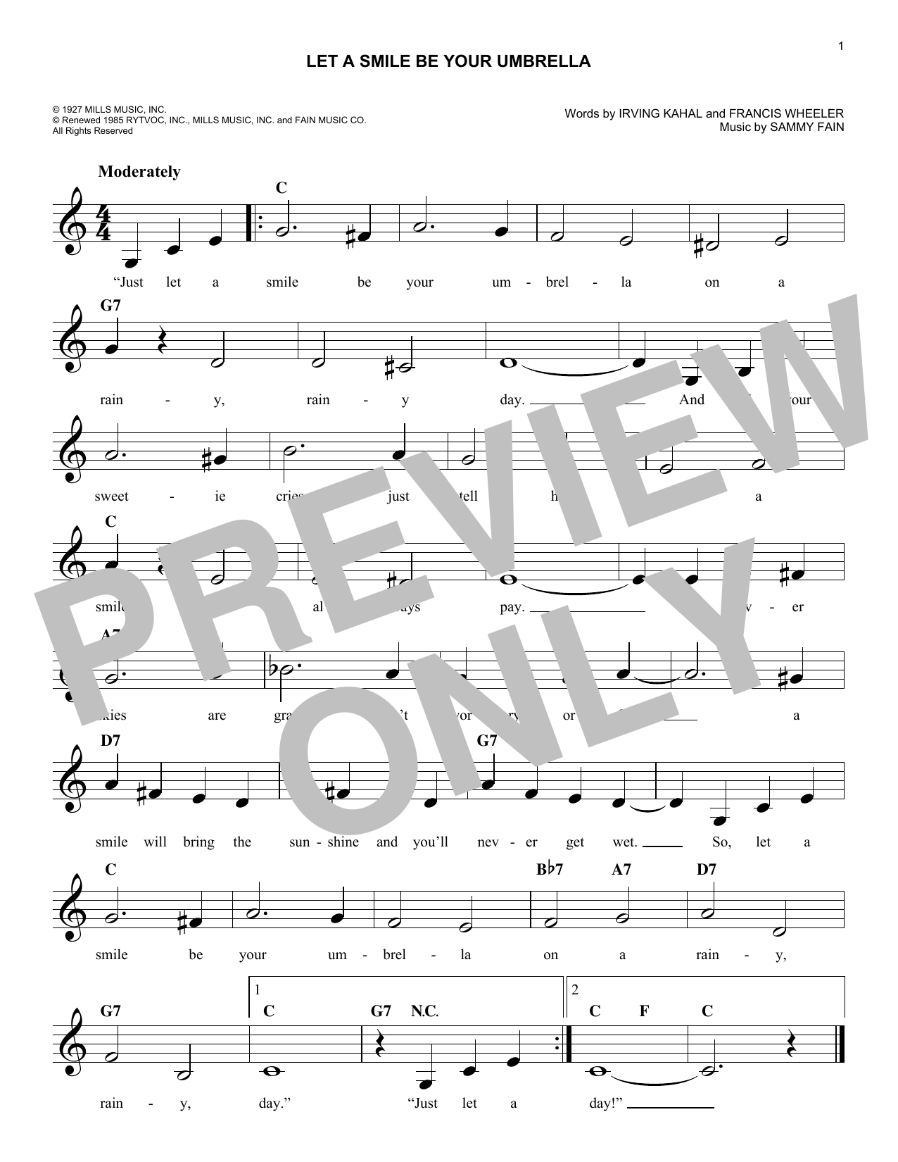 Download Sammy Fain Let A Smile Be Your Umbrella Sheet Music and learn how to play Melody Line, Lyrics & Chords PDF digital score in minutes