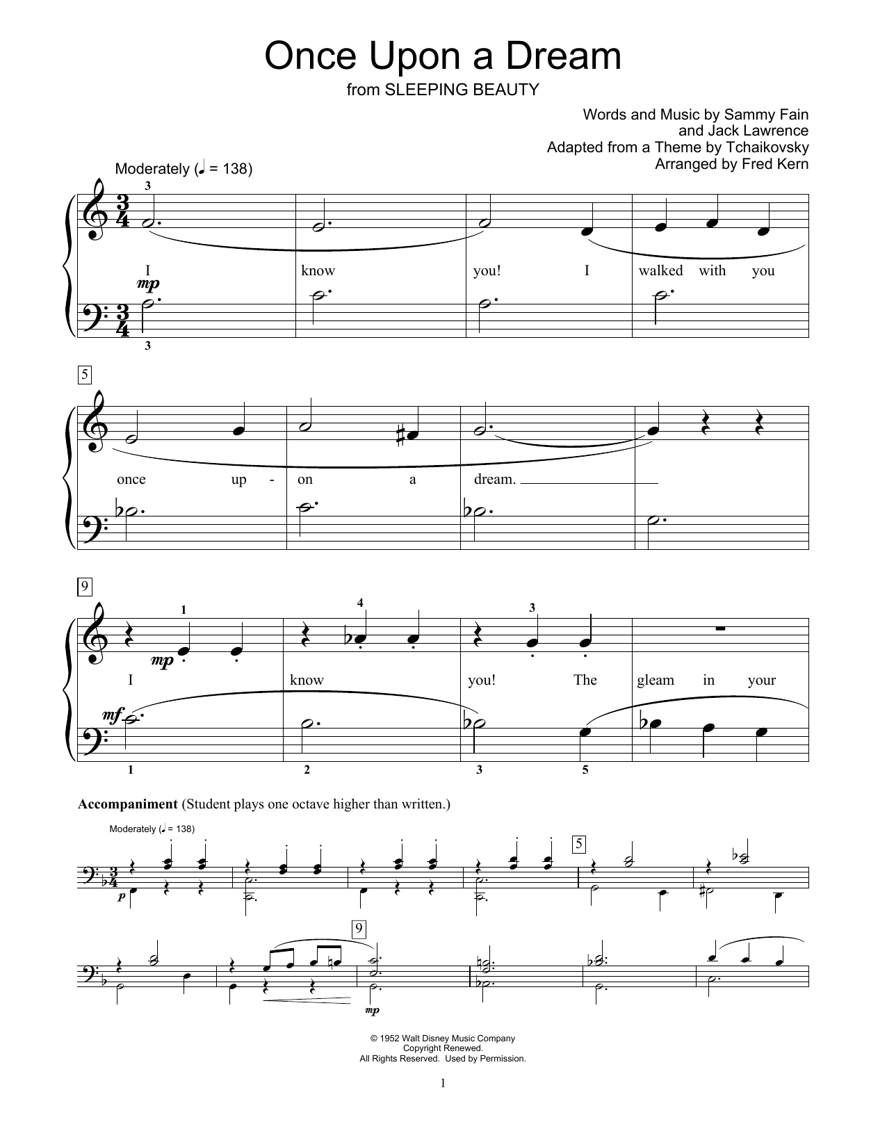 Download Sammy Fain Once Upon A Dream (from Sleeping Beauty) (arr. Fred Kern) Sheet Music and learn how to play Educational Piano PDF digital score in minutes