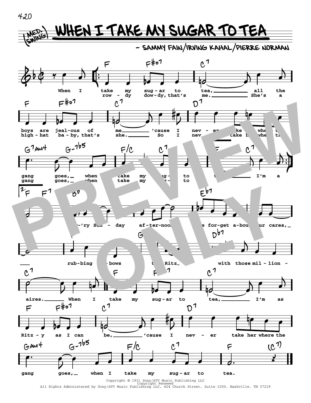 Download Sammy Fain When I Take My Sugar To Tea (High Voice) Sheet Music and learn how to play Real Book – Melody, Lyrics & Chords PDF digital score in minutes