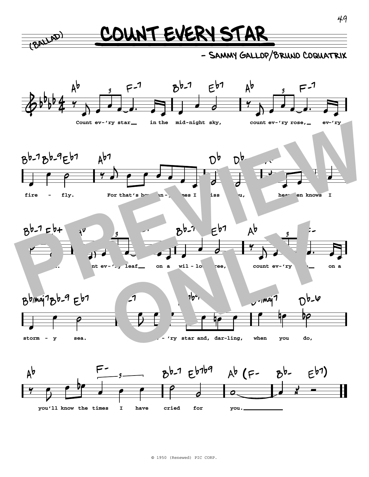 Download Sammy Gallop Count Every Star (High Voice) Sheet Music and learn how to play Real Book – Melody, Lyrics & Chords PDF digital score in minutes