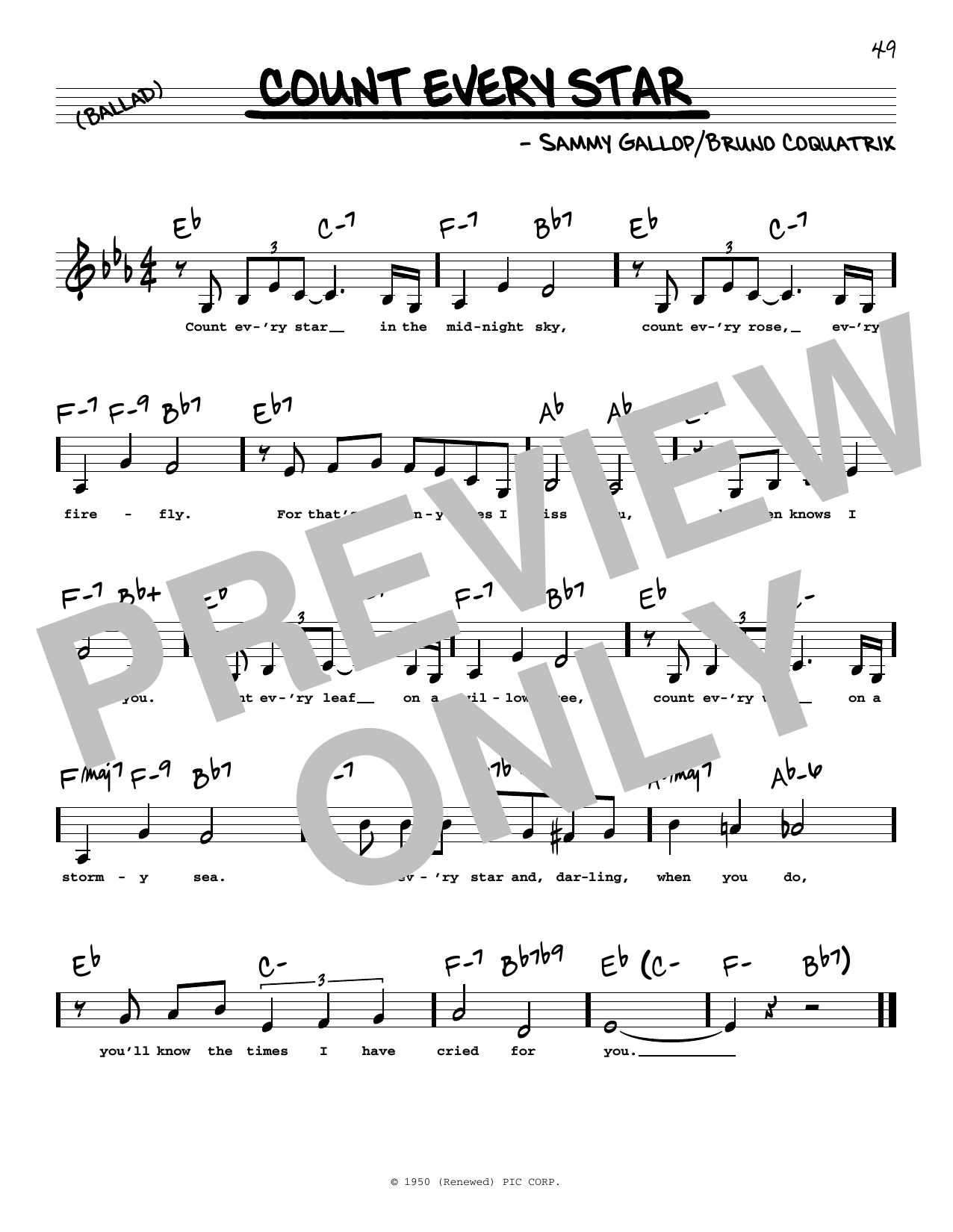 Download Sammy Gallop Count Every Star (Low Voice) Sheet Music and learn how to play Real Book – Melody, Lyrics & Chords PDF digital score in minutes