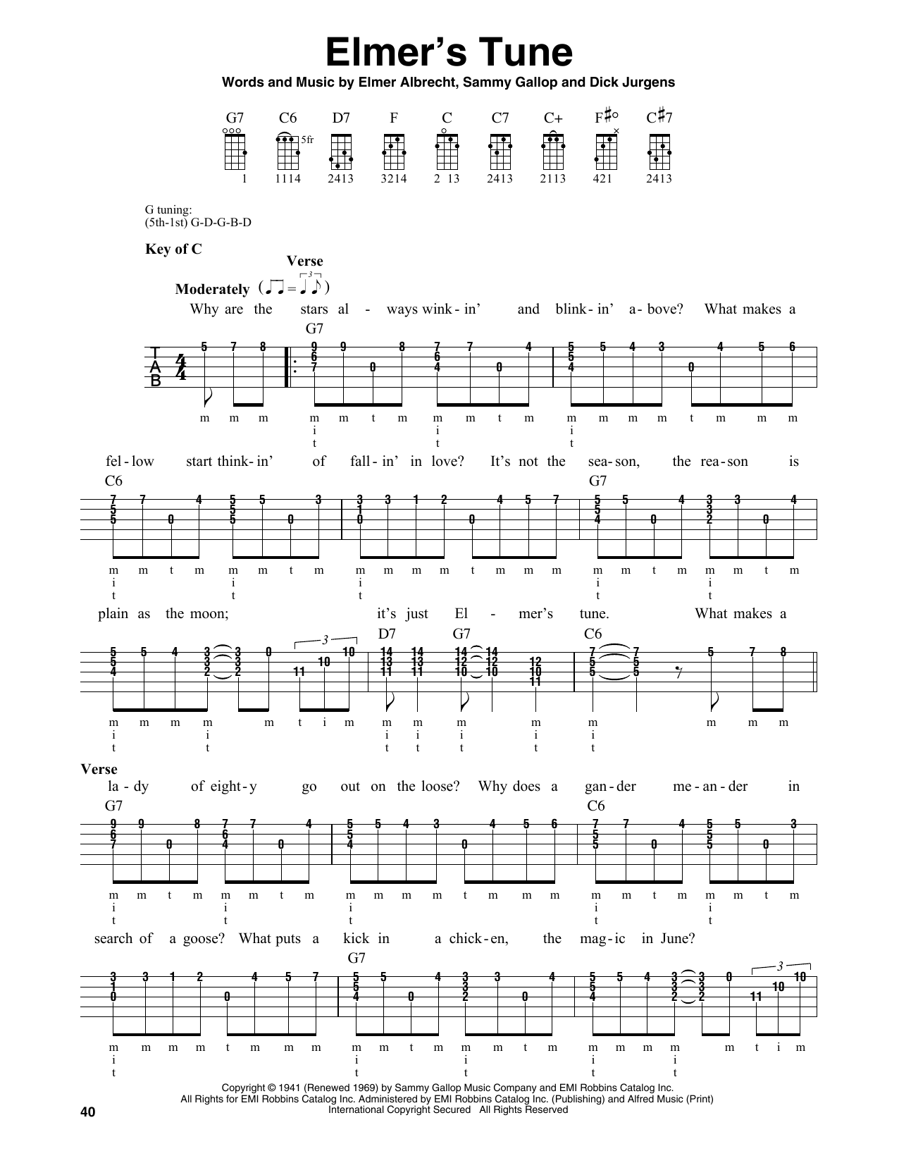 Download Sammy Gallop Elmer's Tune Sheet Music and learn how to play Melody Line, Lyrics & Chords PDF digital score in minutes