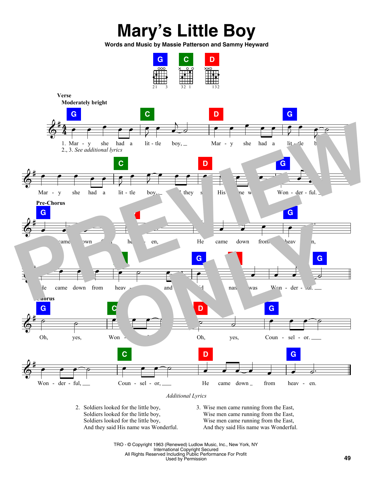 Download Sammy Heyward Mary's Little Boy Sheet Music and learn how to play Easy Guitar PDF digital score in minutes