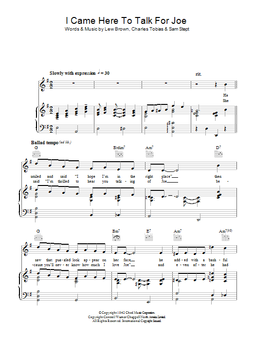 Download Sammy Kay I Came Here To Talk For Joe Sheet Music and learn how to play Piano, Vocal & Guitar (Right-Hand Melody) PDF digital score in minutes