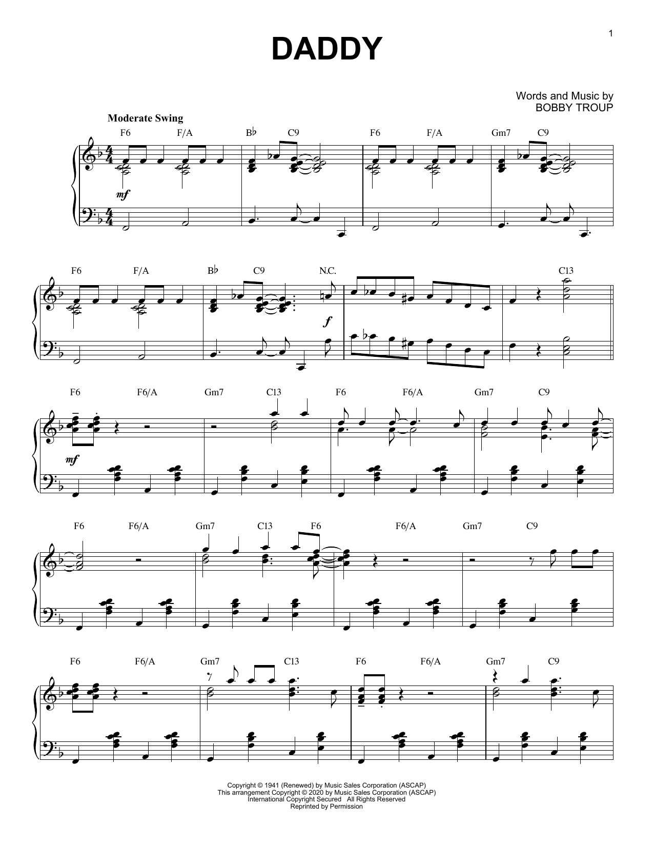 Download Sammy Kaye Daddy [Jazz version] (arr. Brent Edstrom) Sheet Music and learn how to play Piano Solo PDF digital score in minutes