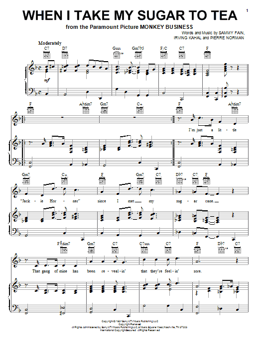 Sammy Fain When I Take My Sugar To Tea Sheet Music Notes Chords Piano Vocal Guitar Right Hand Melody Download Pop 37465 Pdf