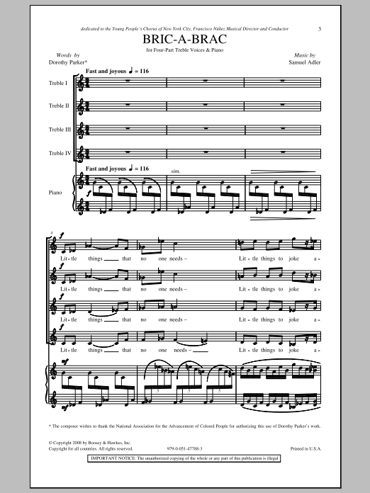 Download Samuel Adler Bric-A-Brac Sheet Music and learn how to play 4-Part PDF digital score in minutes