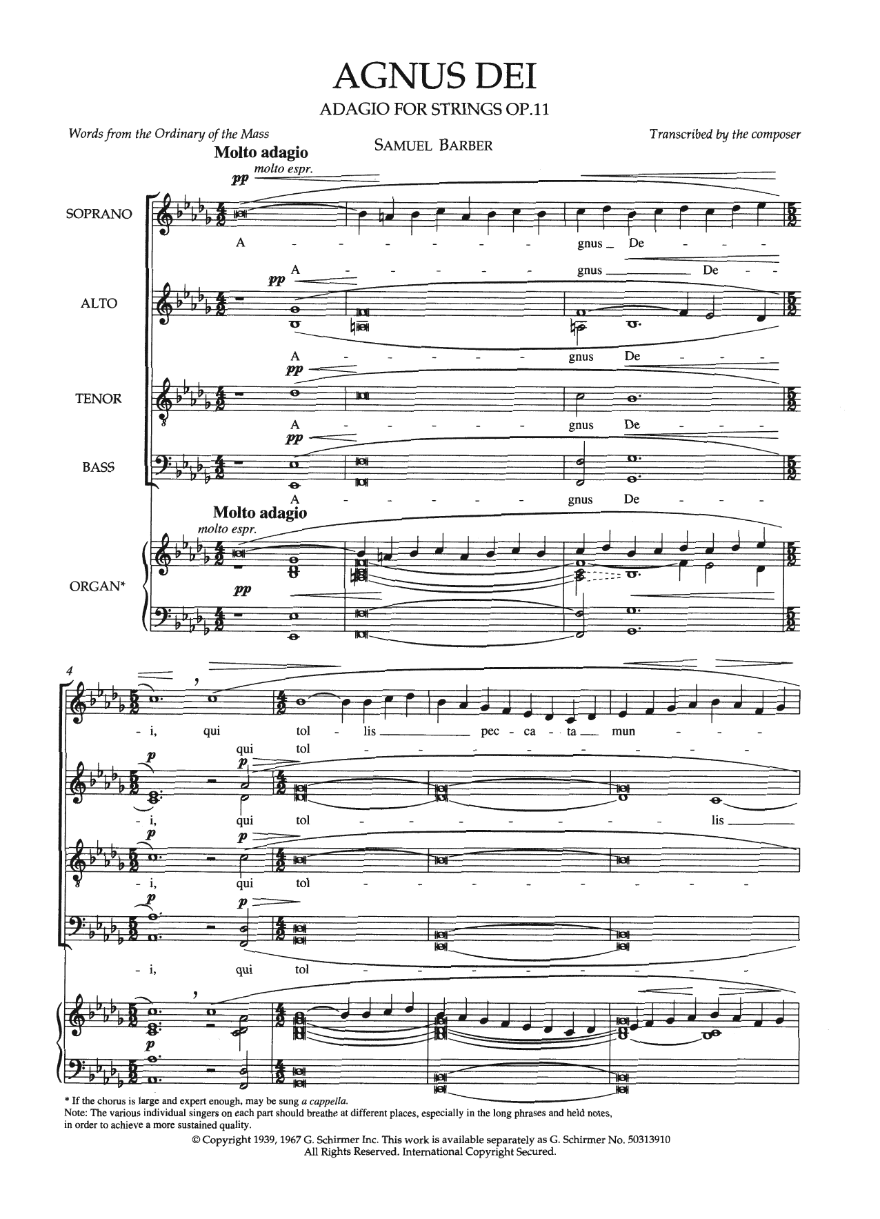 Download Samuel Barber Agnus Dei Sheet Music and learn how to play Choir PDF digital score in minutes