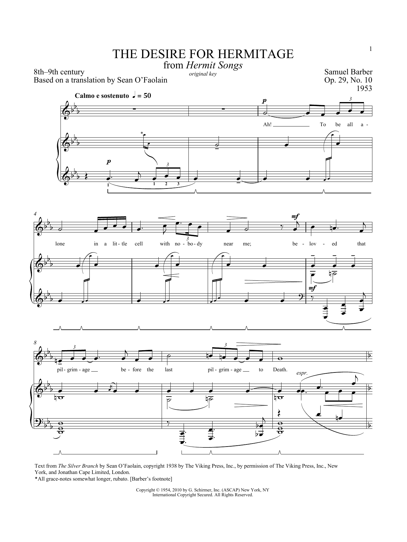 Download Samuel Barber Desire For Hermitage, Op. 29, No. 10 Sheet Music and learn how to play Piano & Vocal PDF digital score in minutes