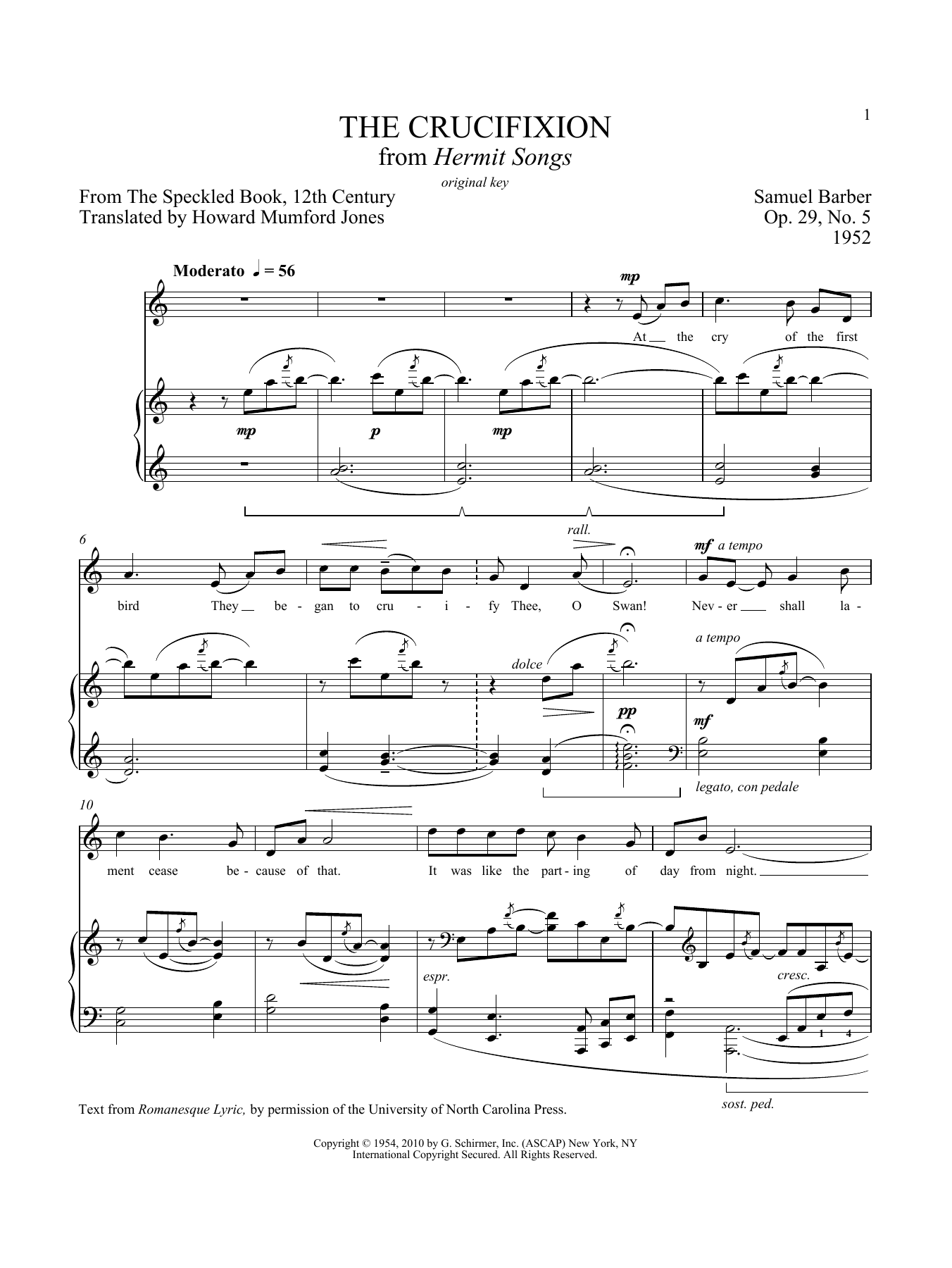 Download Samuel Barber The Crucifixion (from 'Hermitt Songs'), Op.29, No.5 Sheet Music and learn how to play Piano & Vocal PDF digital score in minutes