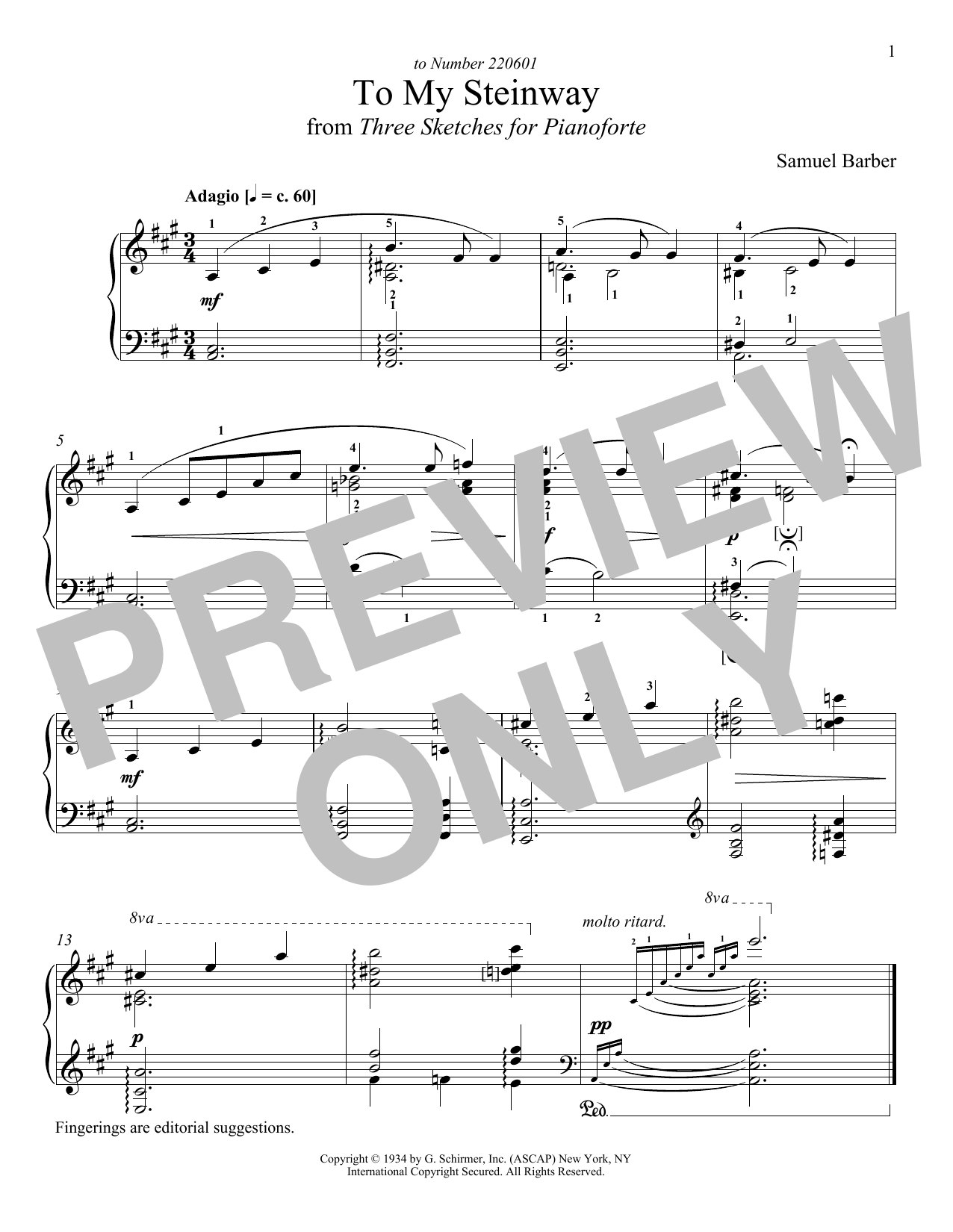 Download Samuel Barber To My Steinway Sheet Music and learn how to play Piano PDF digital score in minutes